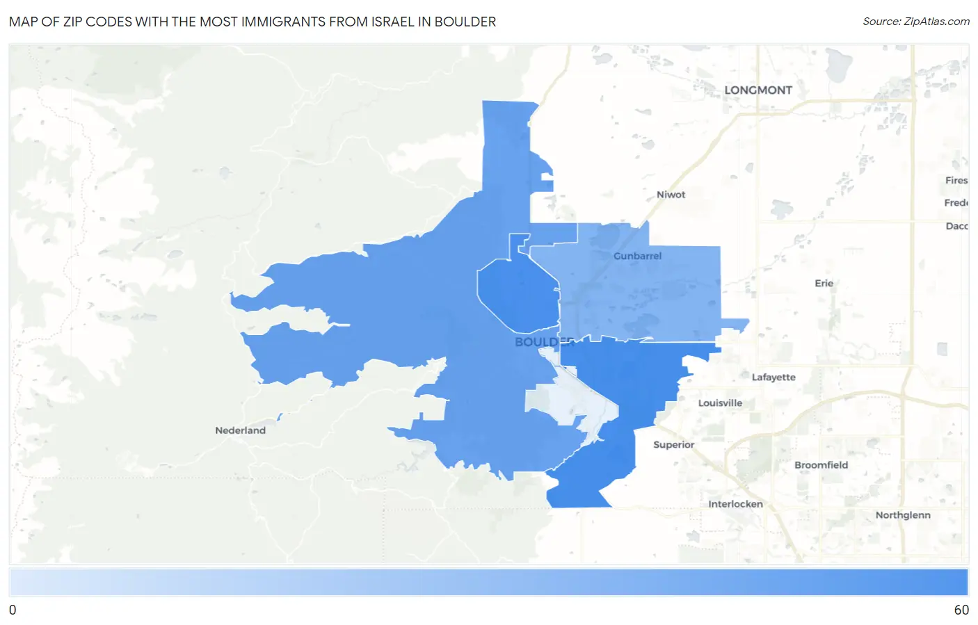 Zip Codes with the Most Immigrants from Israel in Boulder Map