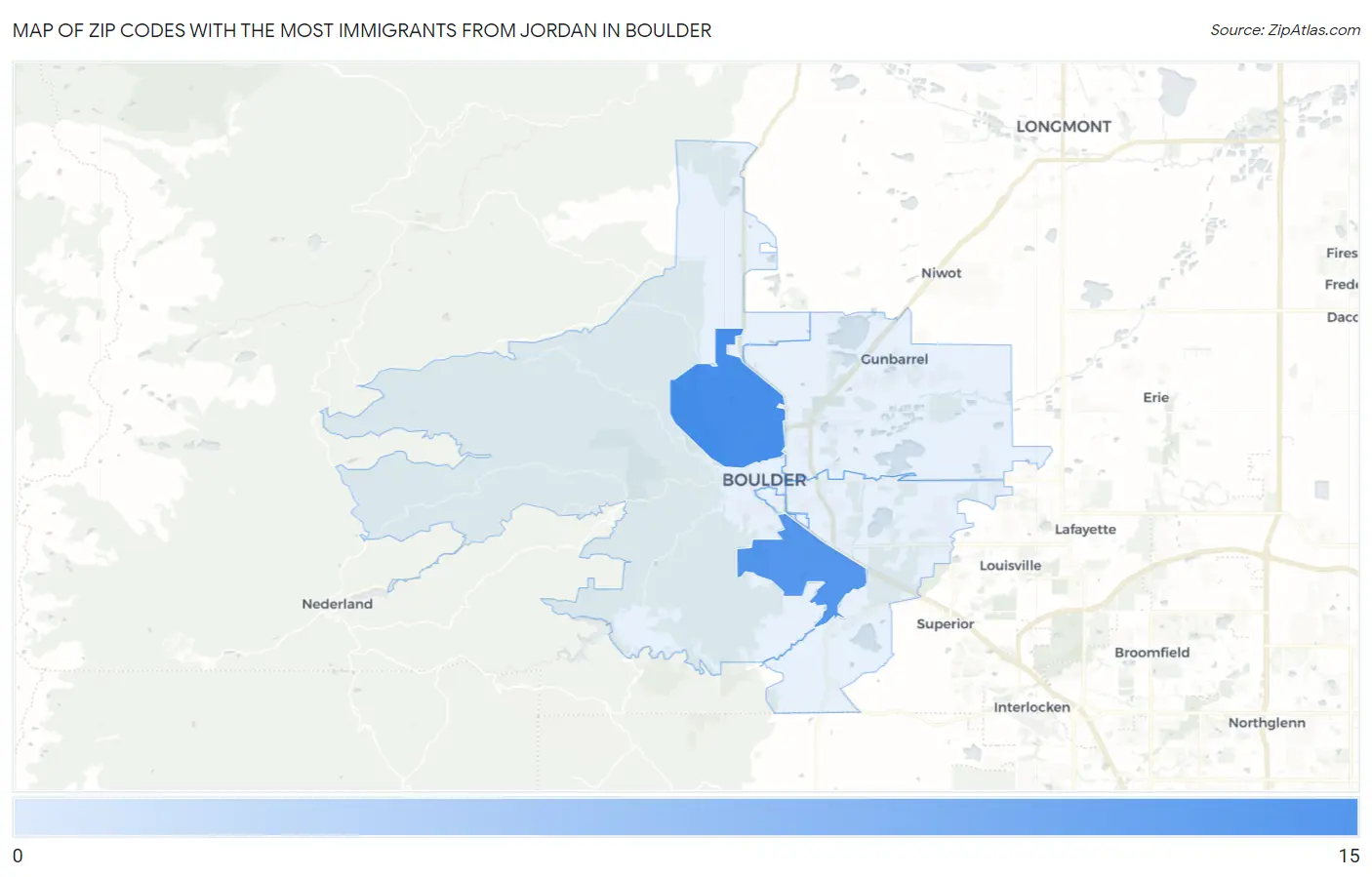 Zip Codes with the Most Immigrants from Jordan in Boulder Map
