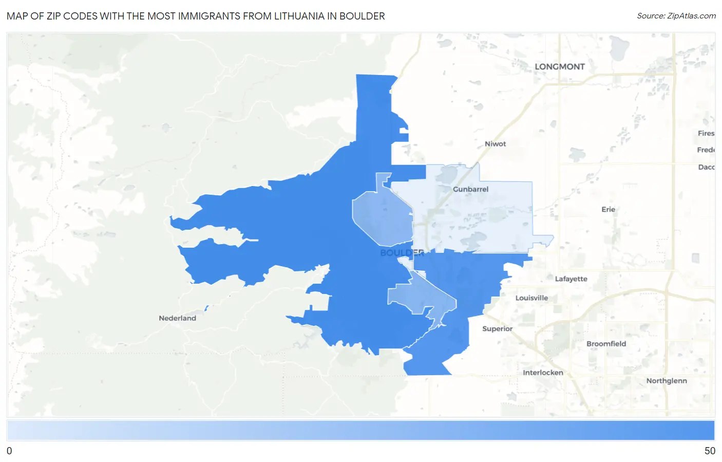 Zip Codes with the Most Immigrants from Lithuania in Boulder Map