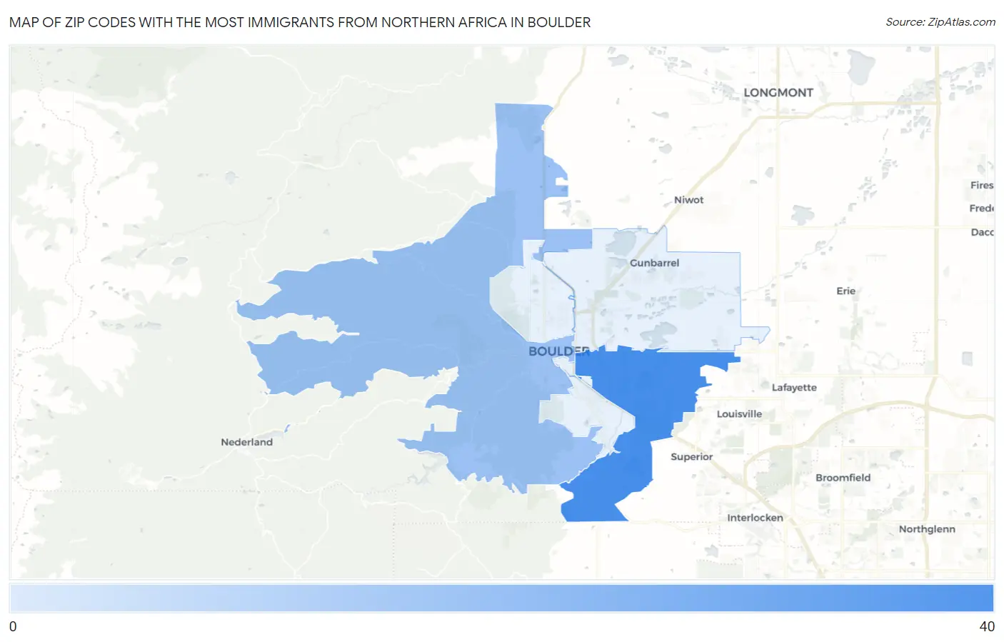 Zip Codes with the Most Immigrants from Northern Africa in Boulder Map