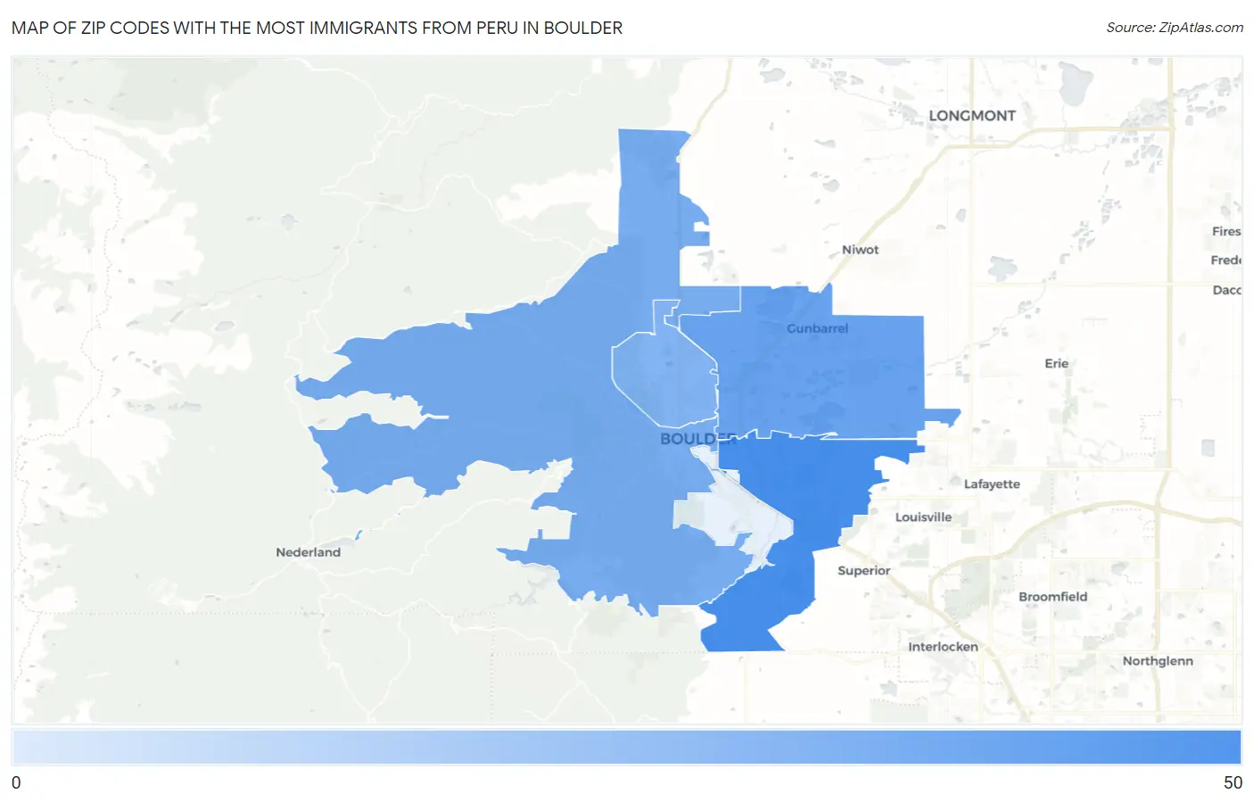 Zip Codes with the Most Immigrants from Peru in Boulder Map