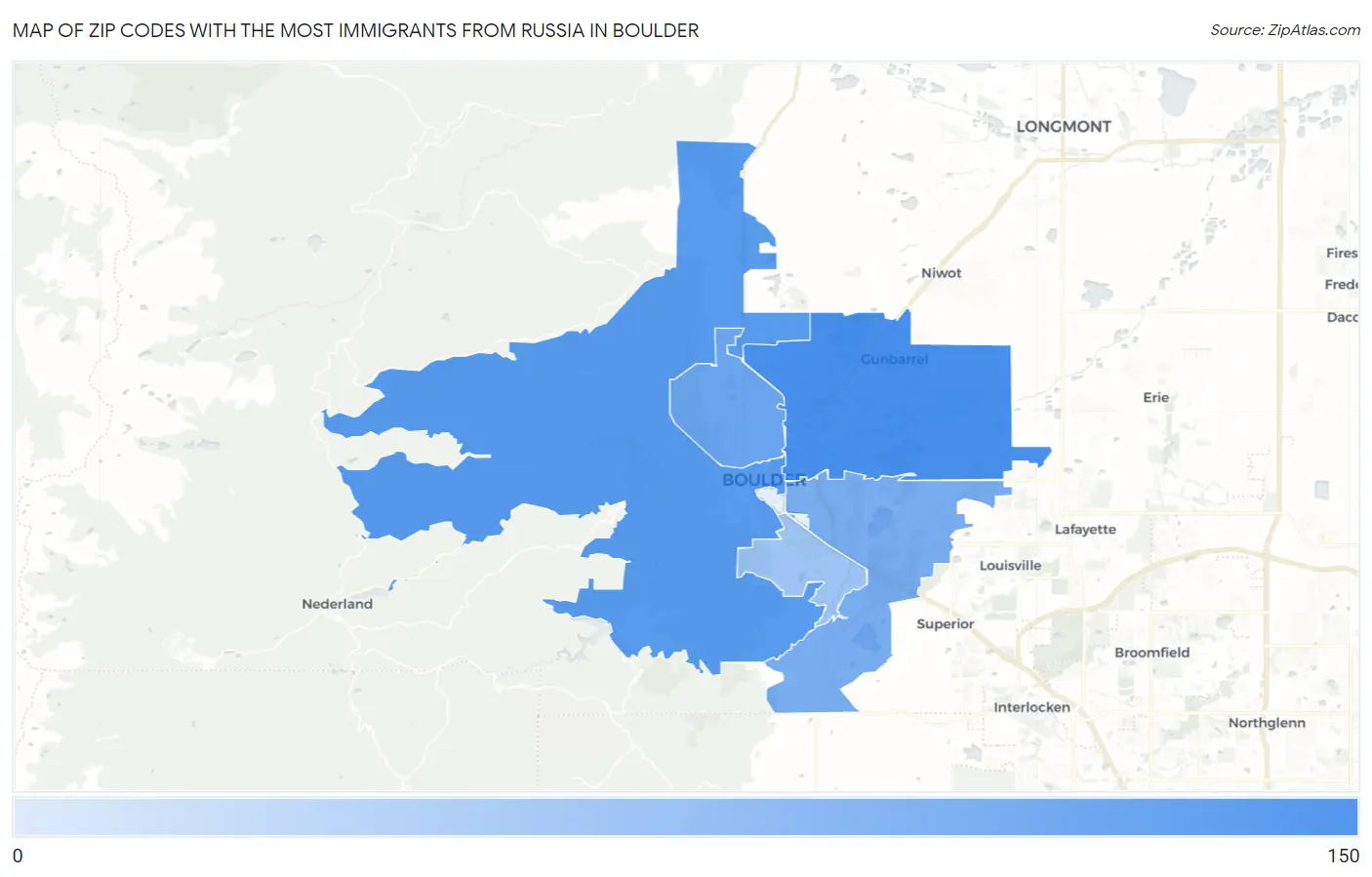 Zip Codes with the Most Immigrants from Russia in Boulder Map