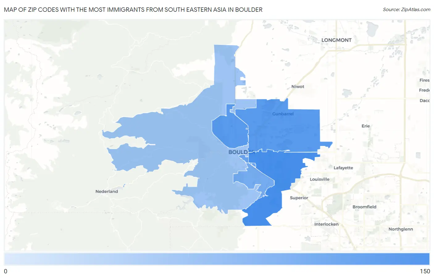 Zip Codes with the Most Immigrants from South Eastern Asia in Boulder Map