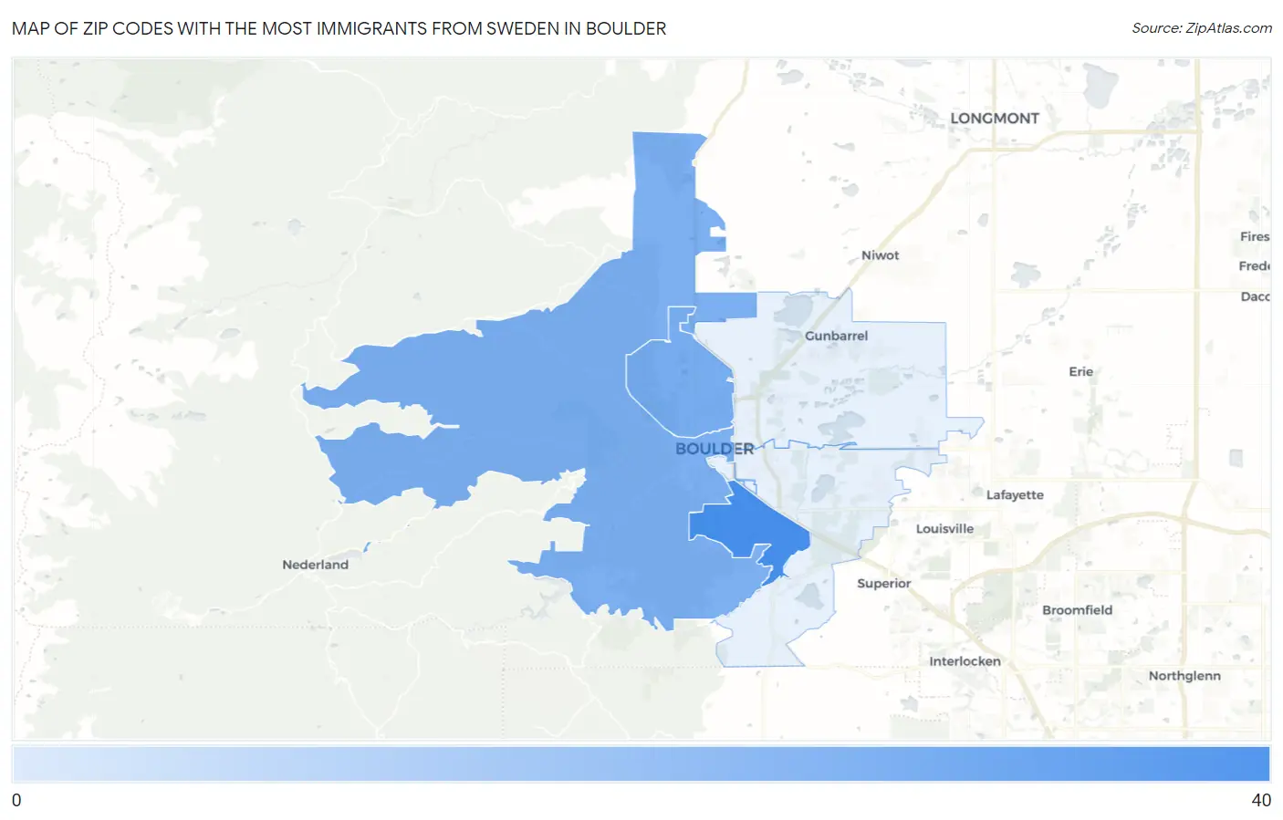 Zip Codes with the Most Immigrants from Sweden in Boulder Map
