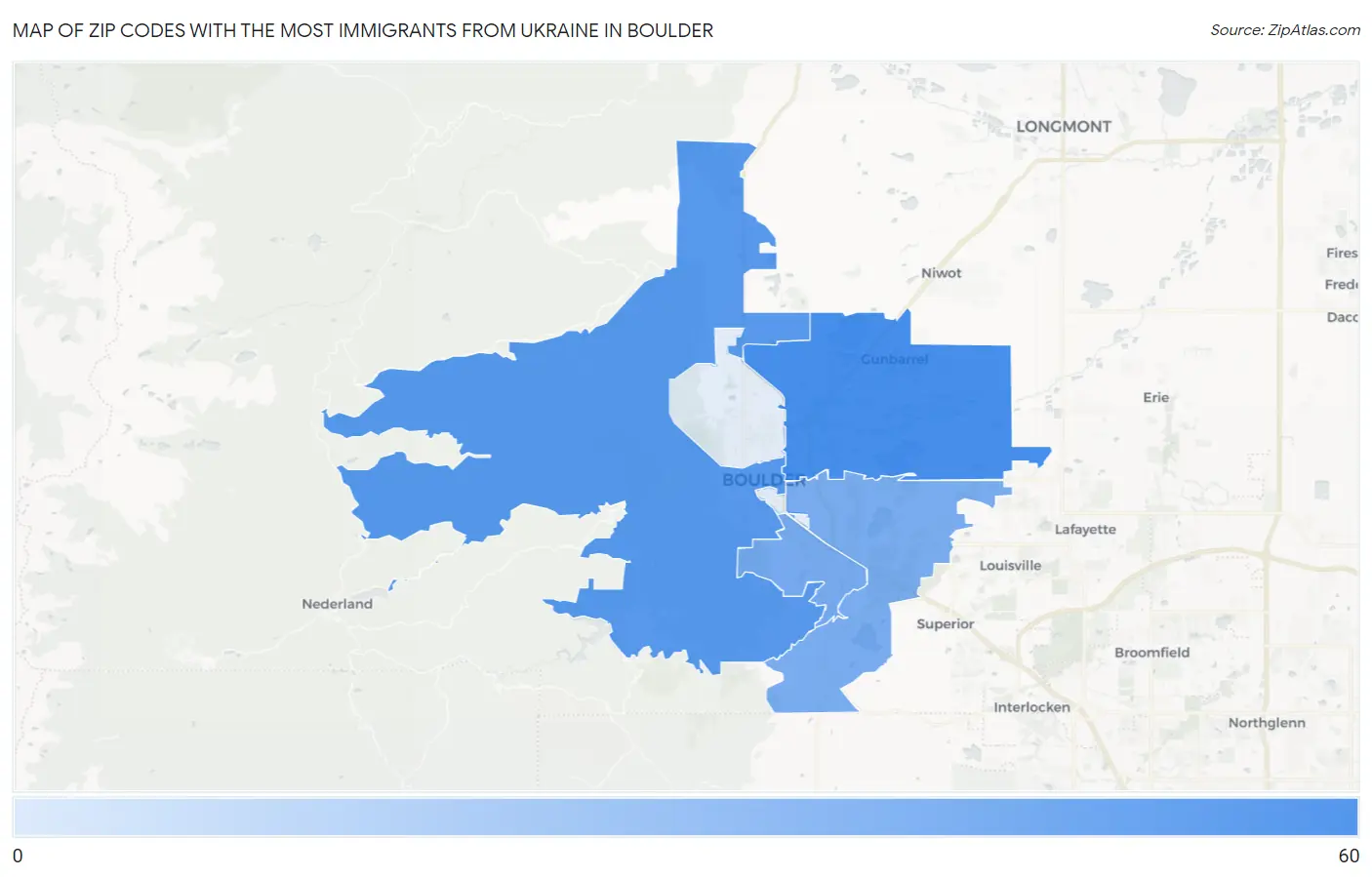 Zip Codes with the Most Immigrants from Ukraine in Boulder Map