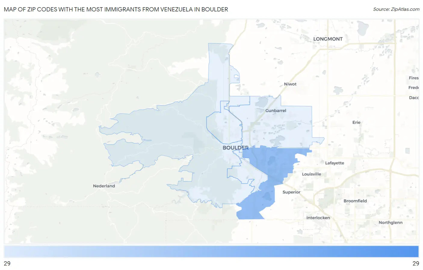 Zip Codes with the Most Immigrants from Venezuela in Boulder Map