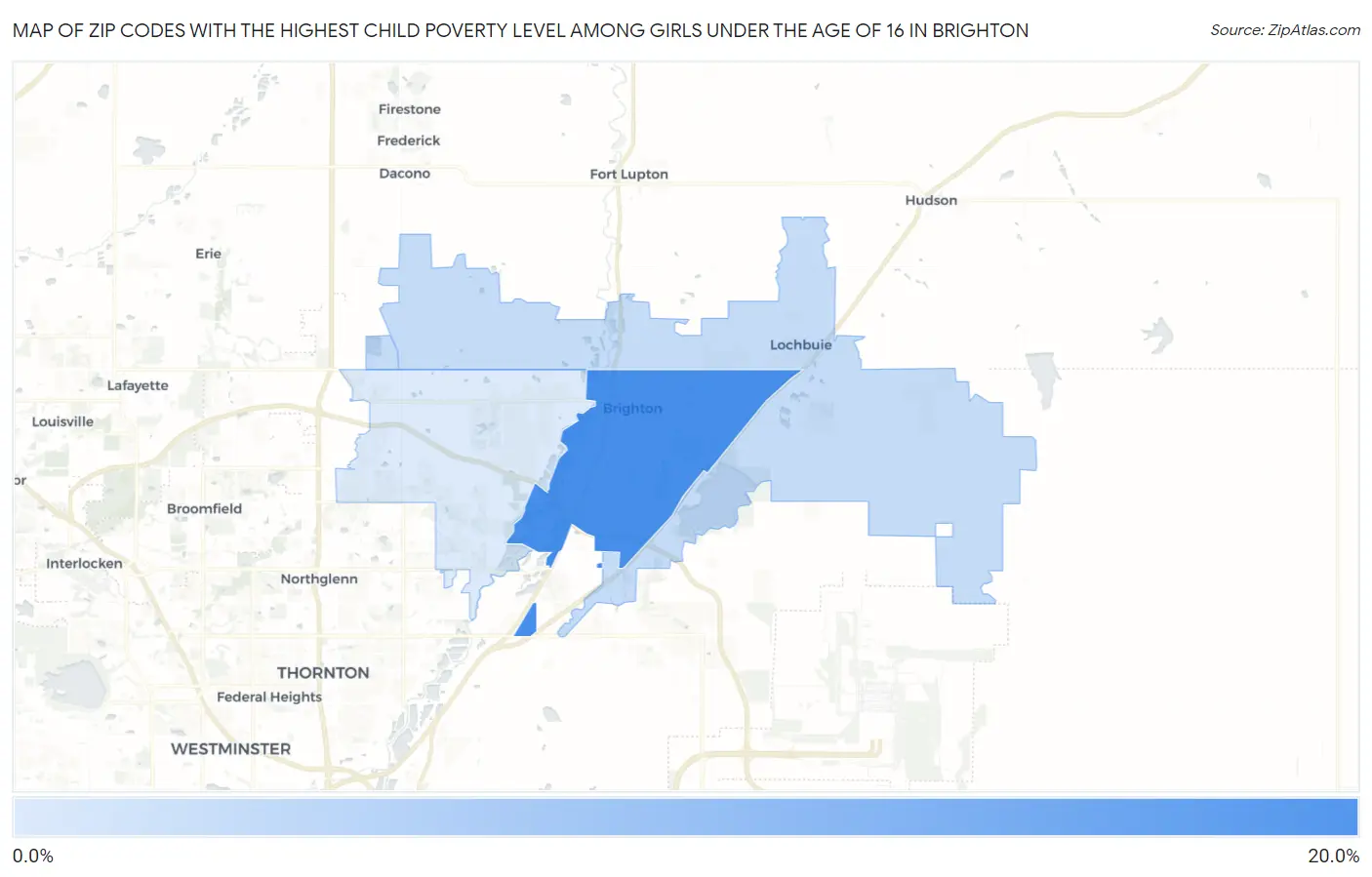 Zip Codes with the Highest Child Poverty Level Among Girls Under the Age of 16 in Brighton Map