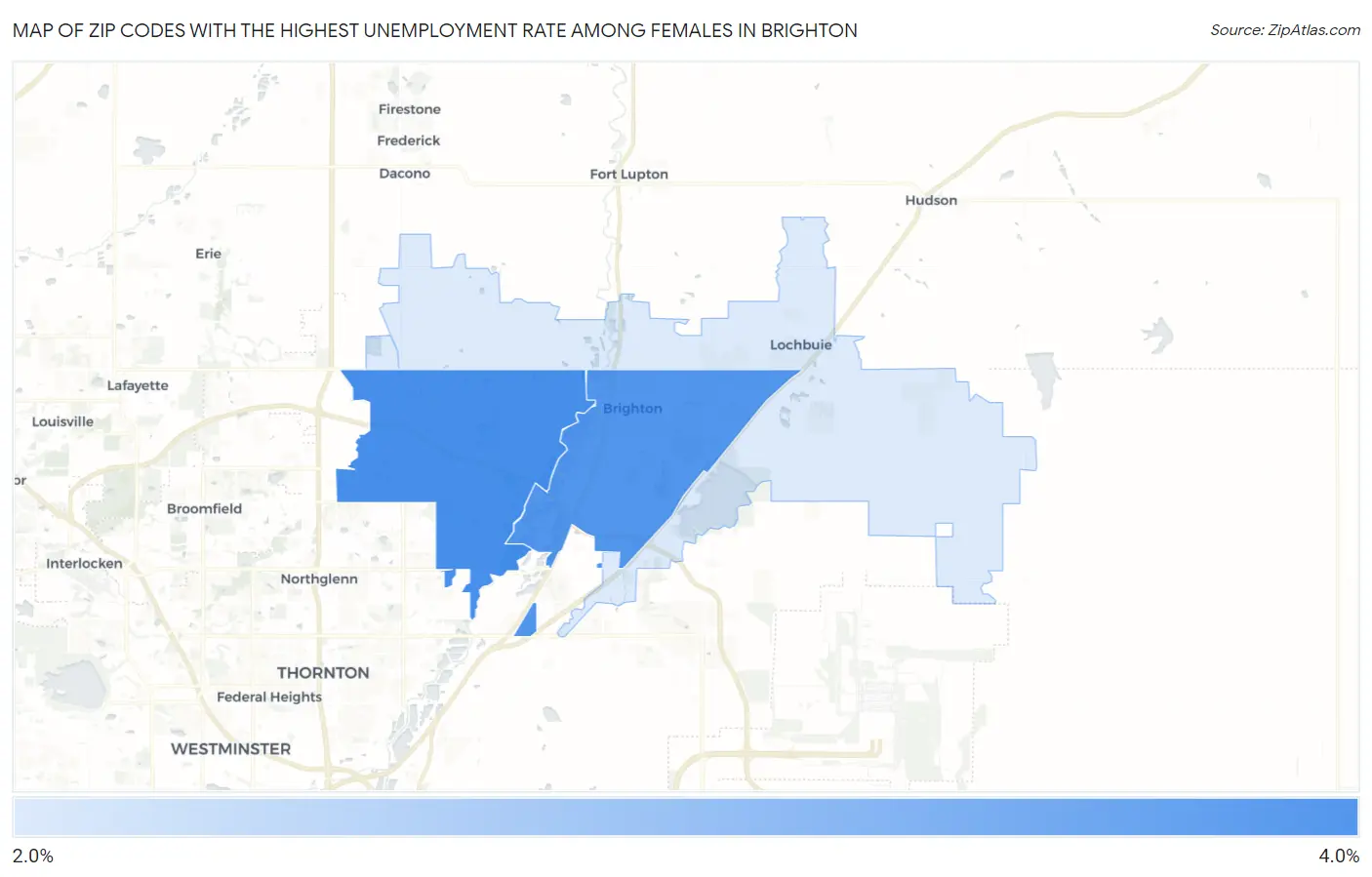 Zip Codes with the Highest Unemployment Rate Among Females in Brighton Map