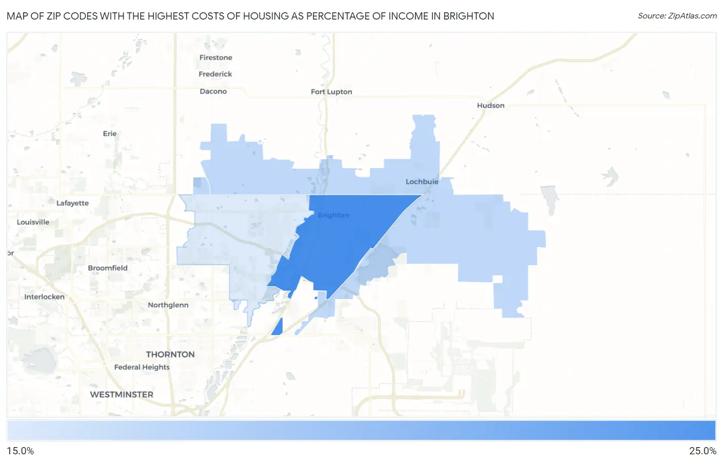 Zip Codes with the Highest Costs of Housing as Percentage of Income in Brighton Map
