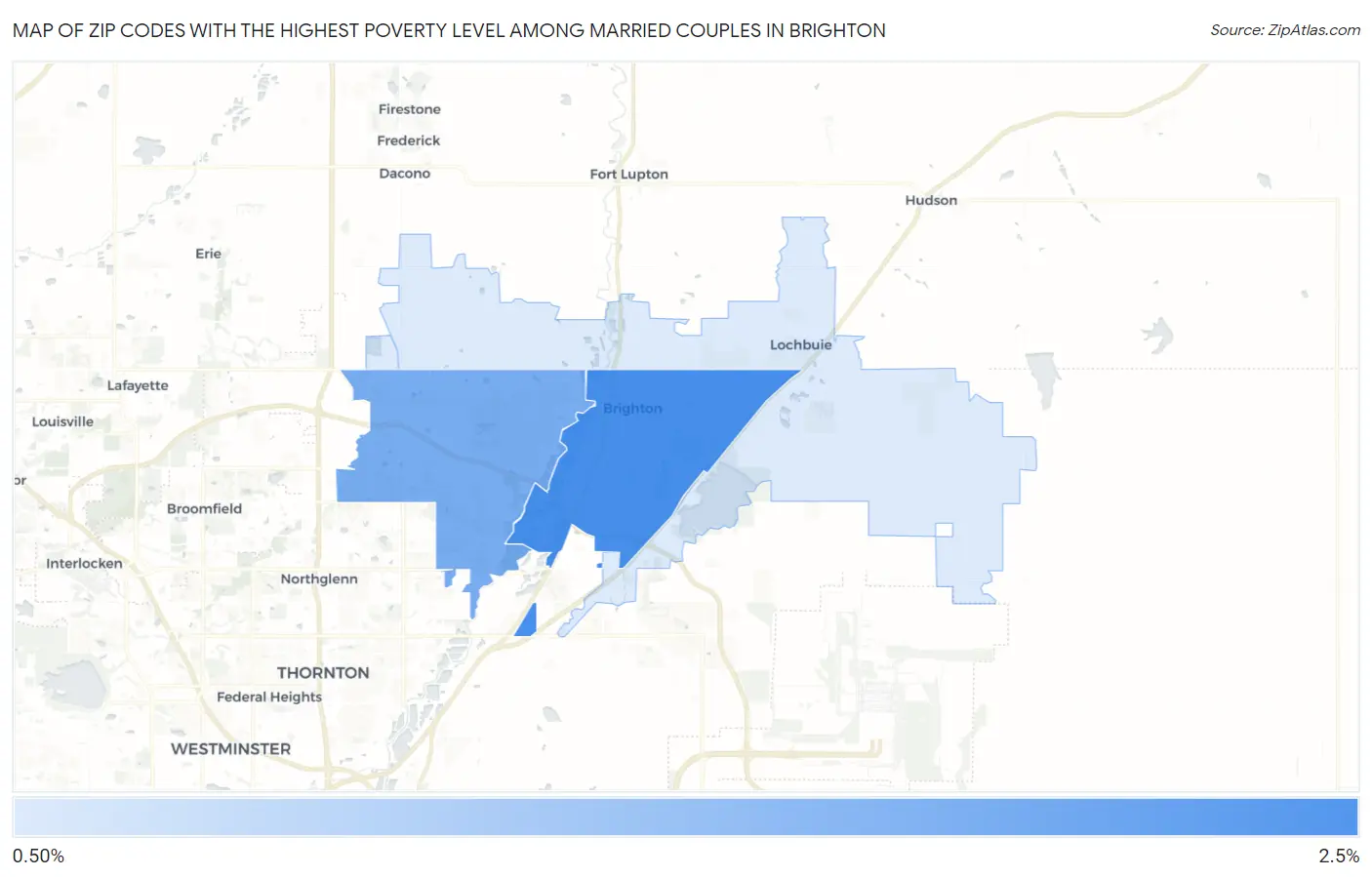 Zip Codes with the Highest Poverty Level Among Married Couples in Brighton Map