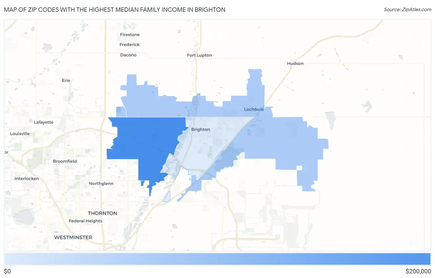 Zip Codes with the Highest Median Family Income in Brighton Map