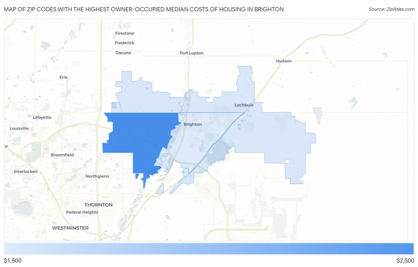 Zip Codes with the Highest Owner-Occupied Median Costs of Housing in Brighton Map