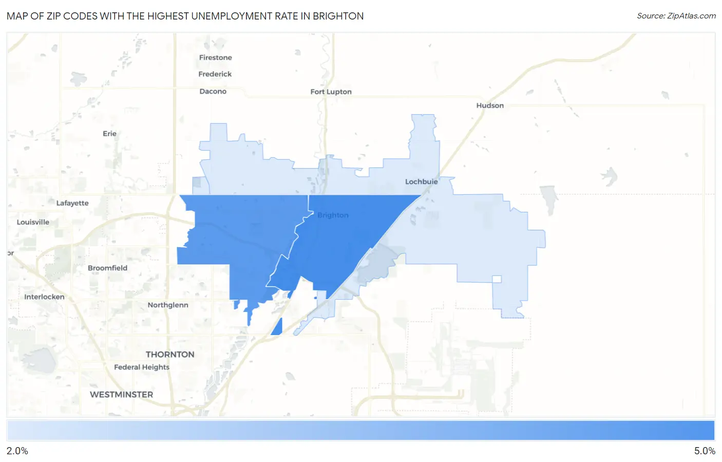 Zip Codes with the Highest Unemployment Rate in Brighton Map
