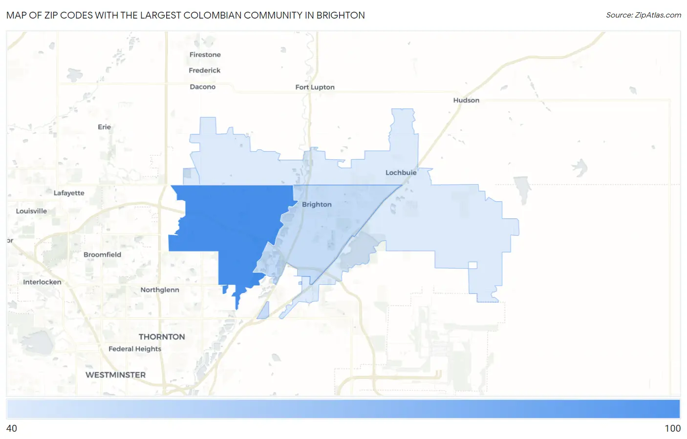 Zip Codes with the Largest Colombian Community in Brighton Map