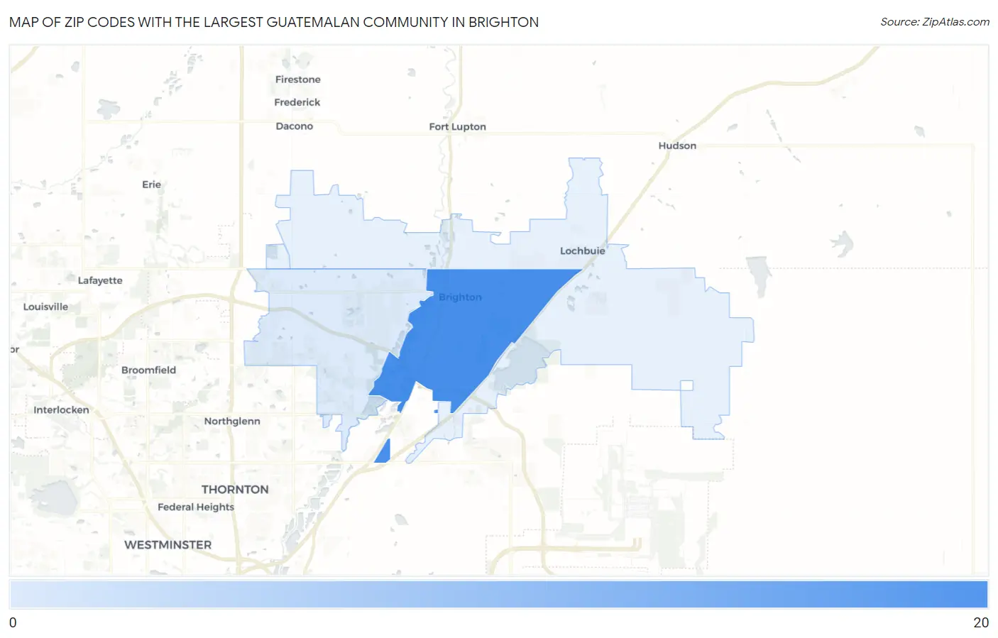 Zip Codes with the Largest Guatemalan Community in Brighton Map