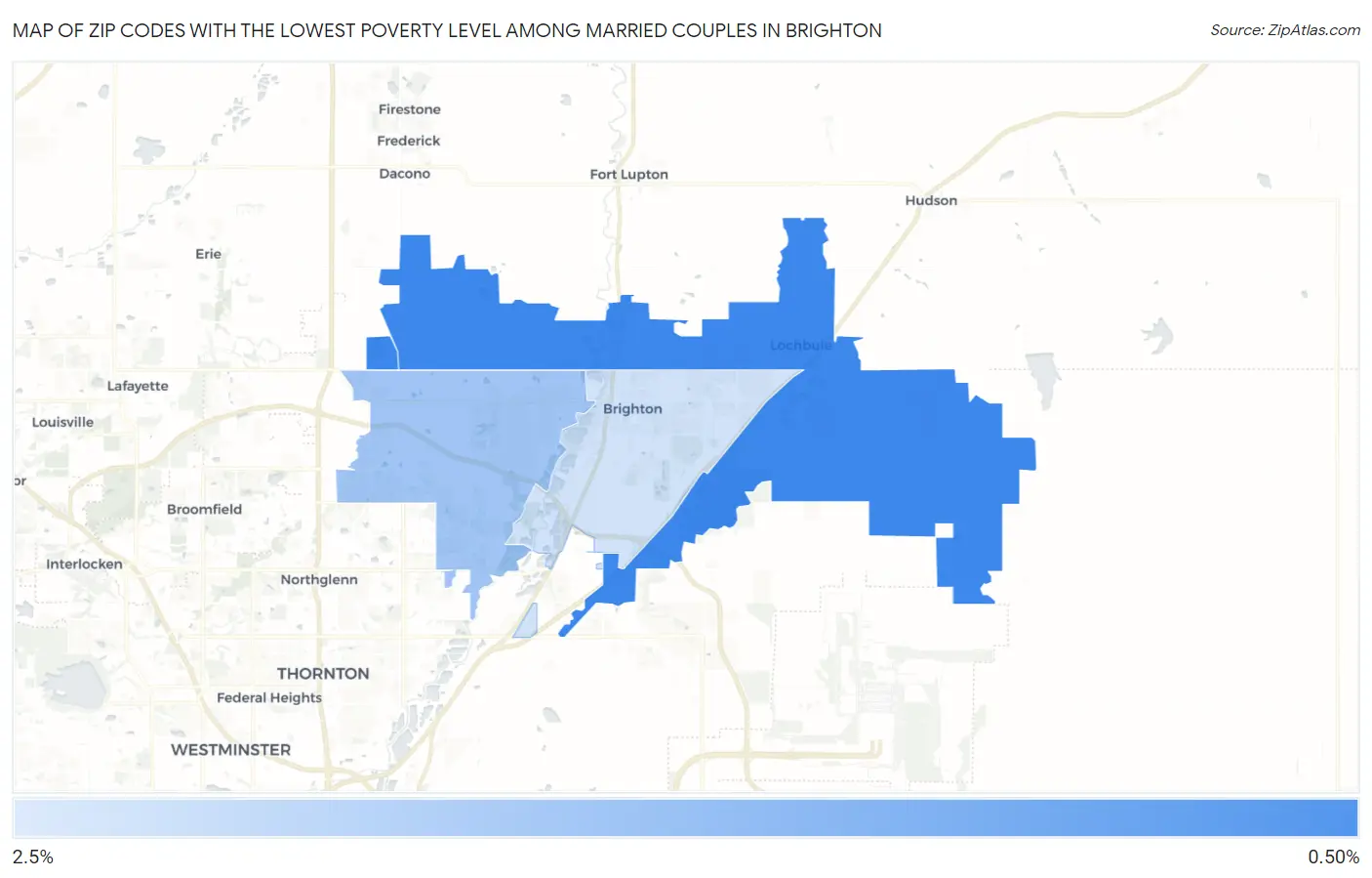 Zip Codes with the Lowest Poverty Level Among Married Couples in Brighton Map