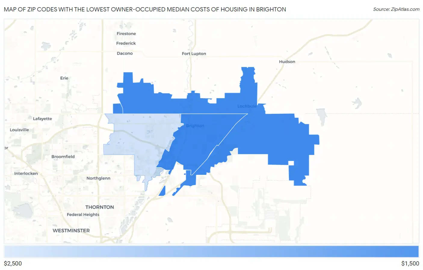 Zip Codes with the Lowest Owner-Occupied Median Costs of Housing in Brighton Map