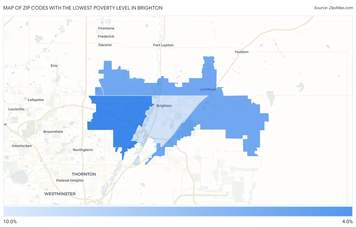 Zip Codes with the Lowest Poverty Level in Brighton Map