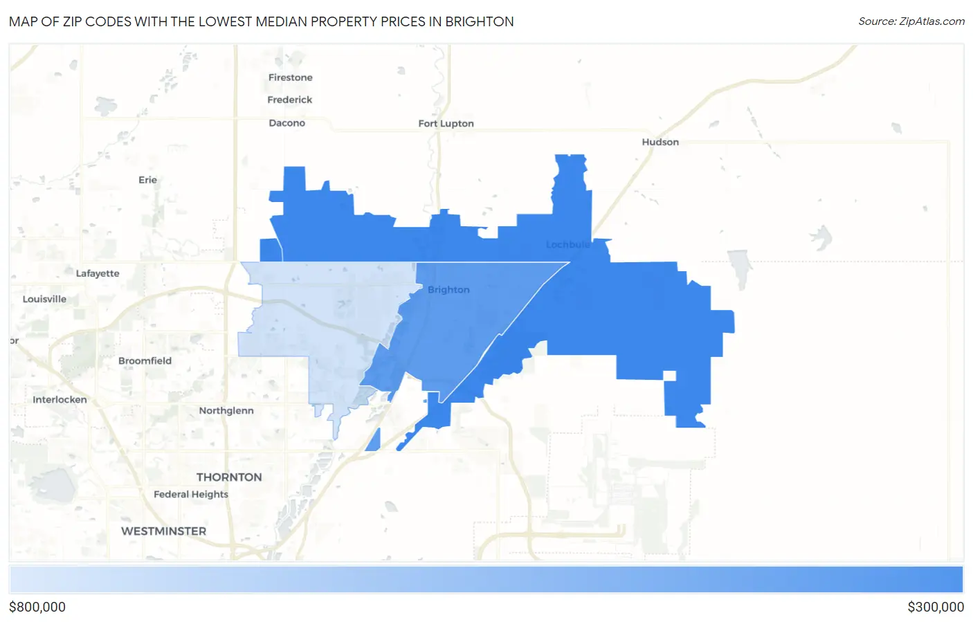 Zip Codes with the Lowest Median Property Prices in Brighton Map