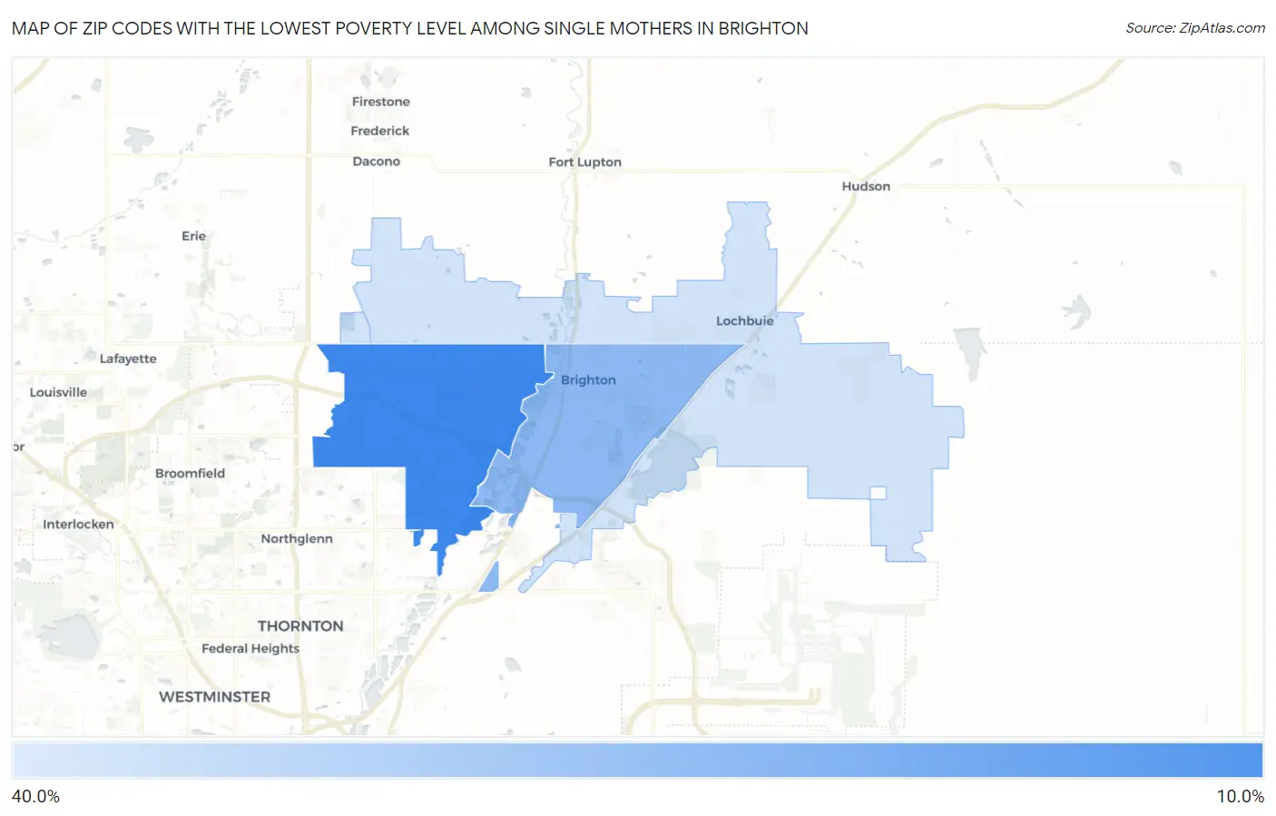 Zip Codes with the Lowest Poverty Level Among Single Mothers in Brighton Map