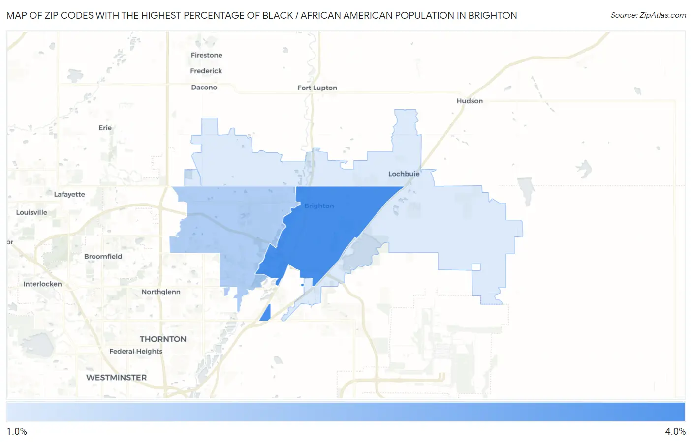 Zip Codes with the Highest Percentage of Black / African American Population in Brighton Map