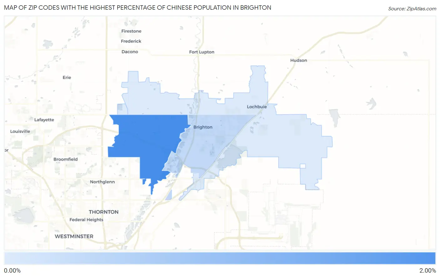 Zip Codes with the Highest Percentage of Chinese Population in Brighton Map