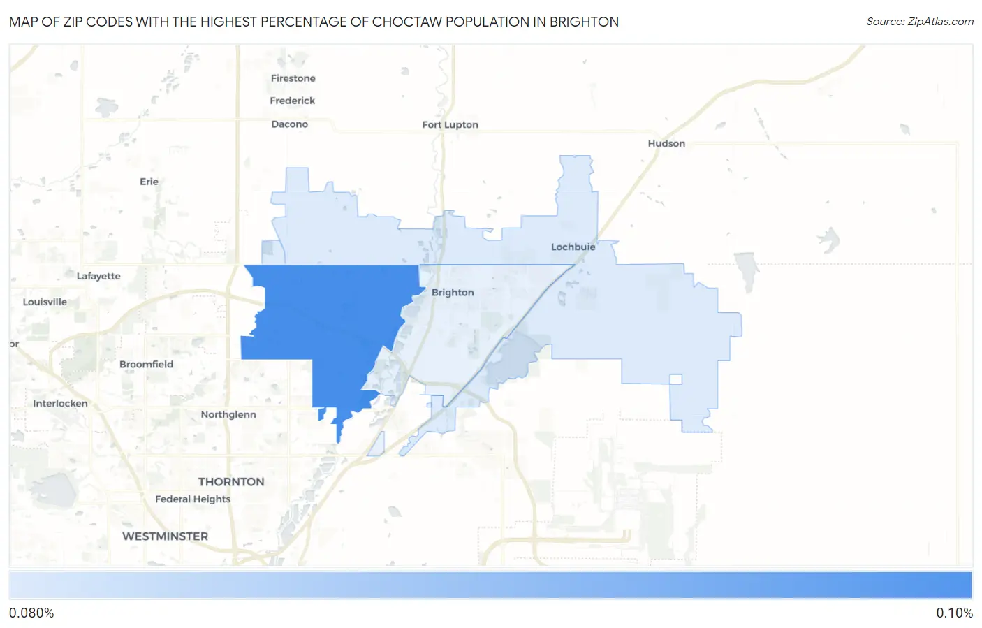 Zip Codes with the Highest Percentage of Choctaw Population in Brighton Map