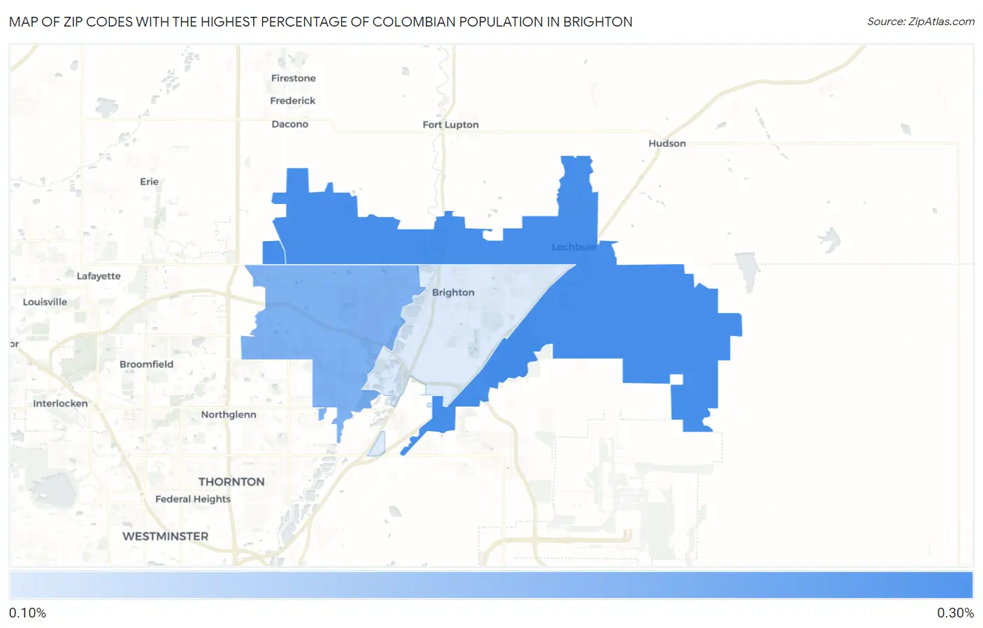 Zip Codes with the Highest Percentage of Colombian Population in Brighton Map