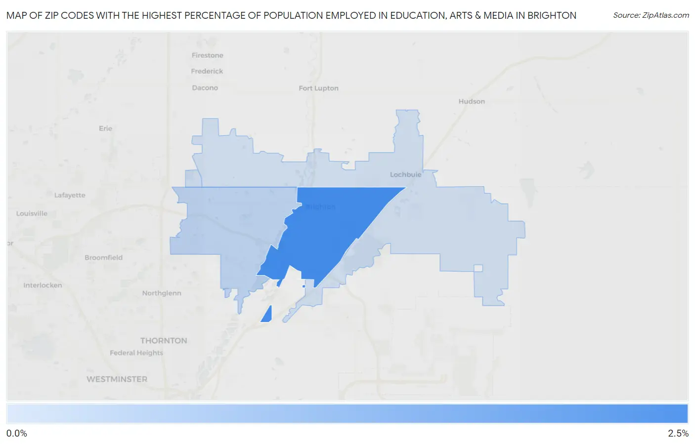 Zip Codes with the Highest Percentage of Population Employed in Education, Arts & Media in Brighton Map