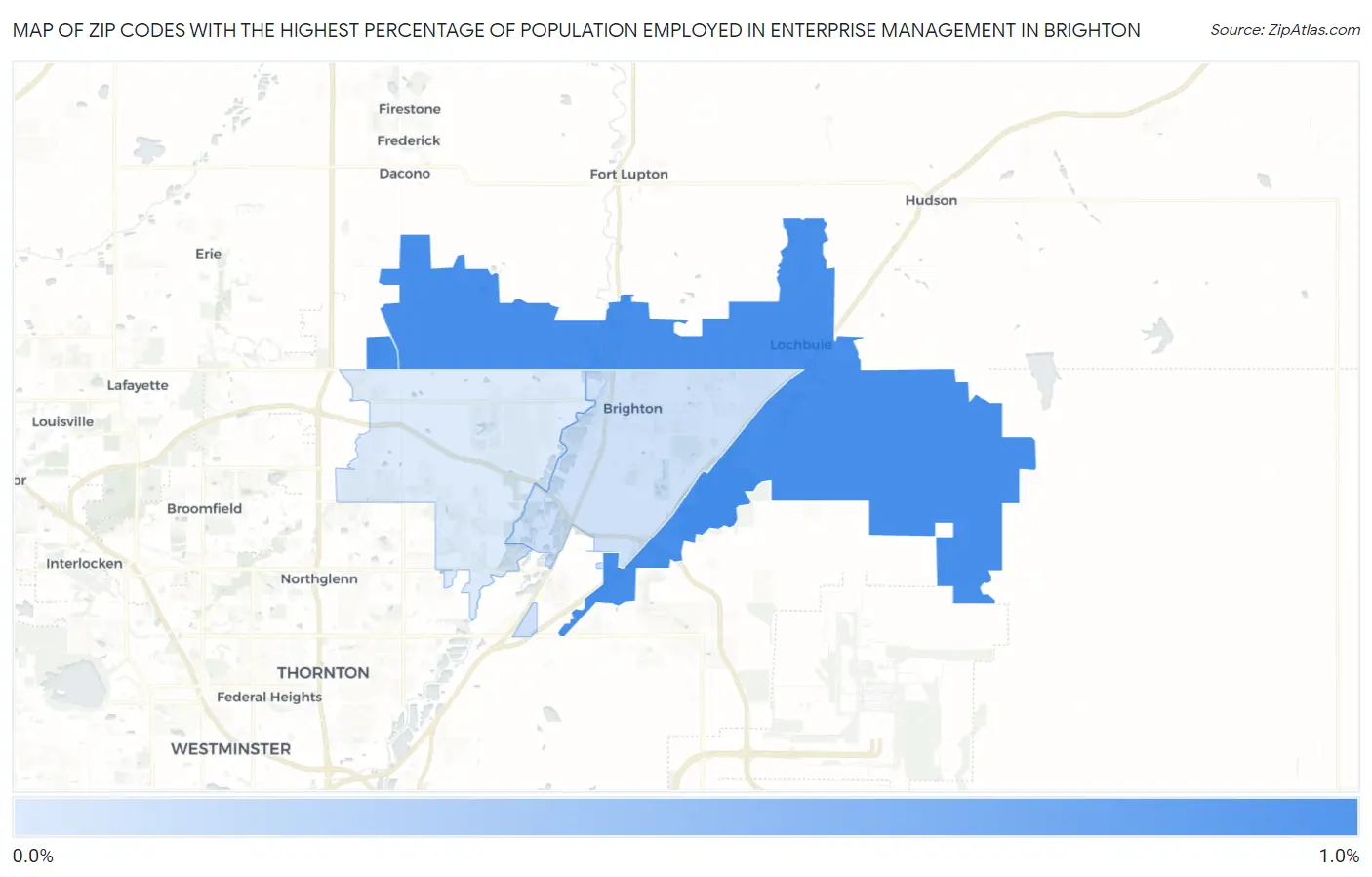 Zip Codes with the Highest Percentage of Population Employed in Enterprise Management in Brighton Map