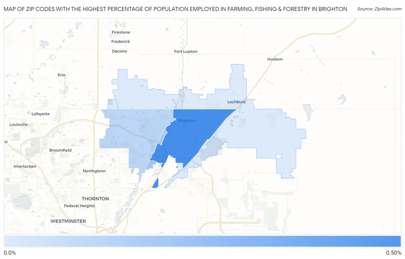 Zip Codes with the Highest Percentage of Population Employed in Farming, Fishing & Forestry in Brighton Map