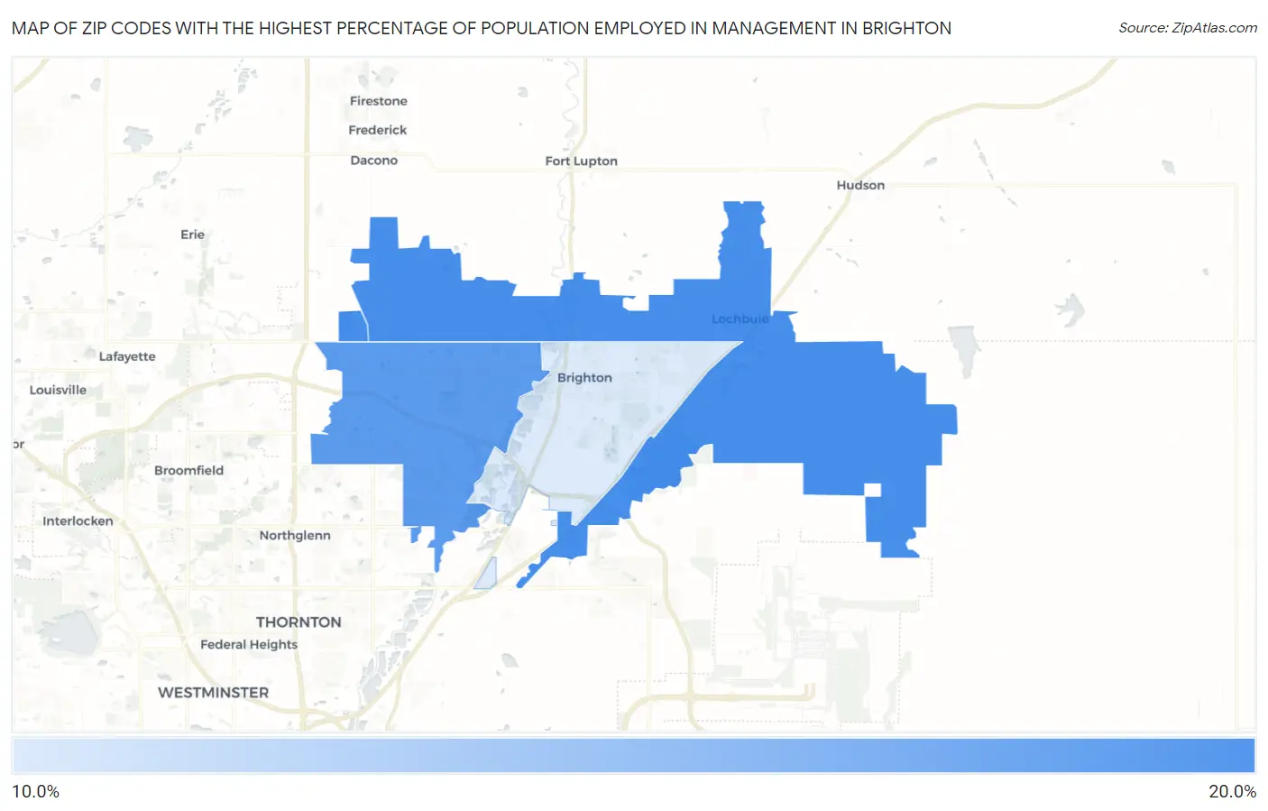 Zip Codes with the Highest Percentage of Population Employed in Management in Brighton Map
