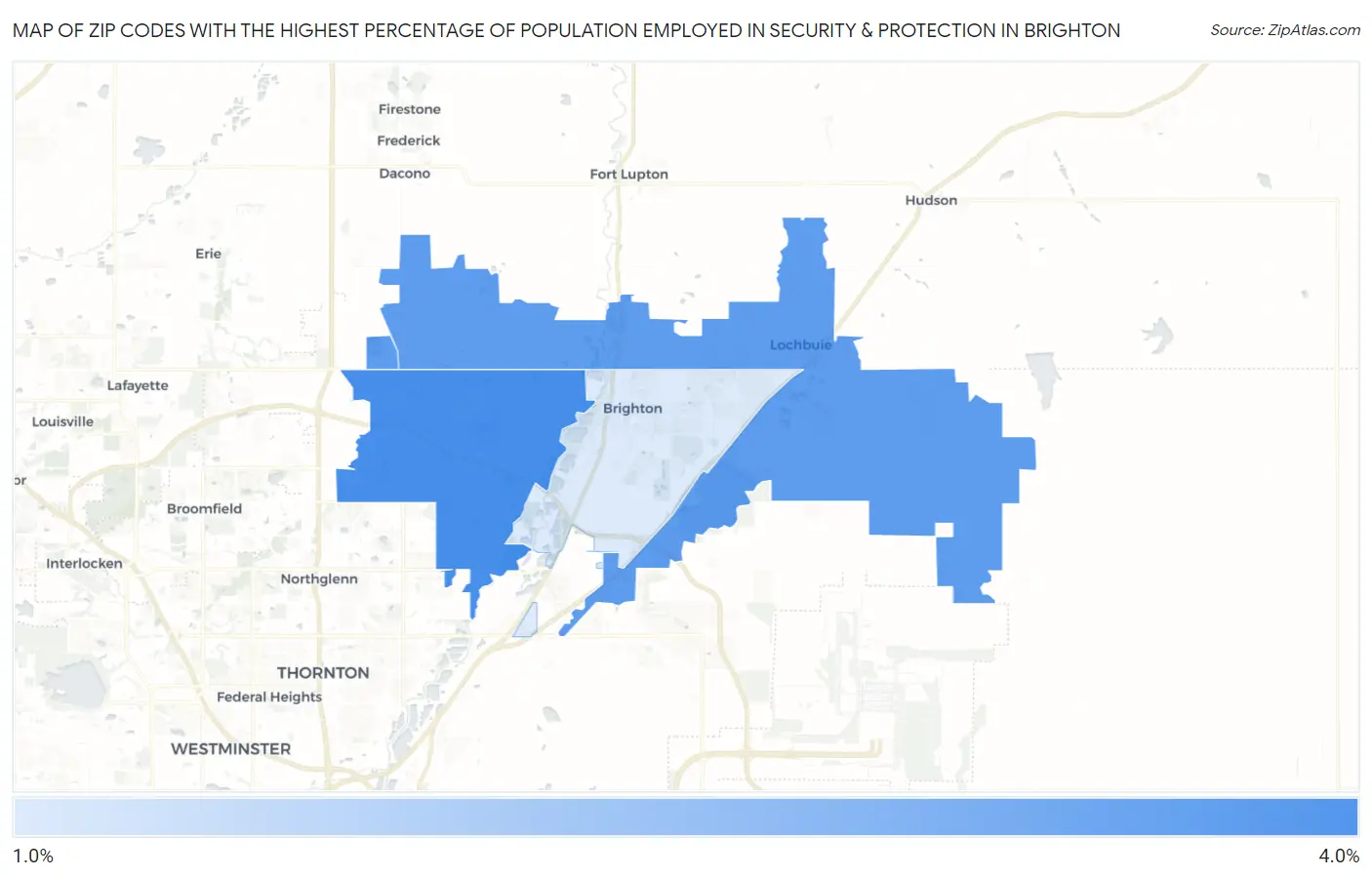 Zip Codes with the Highest Percentage of Population Employed in Security & Protection in Brighton Map