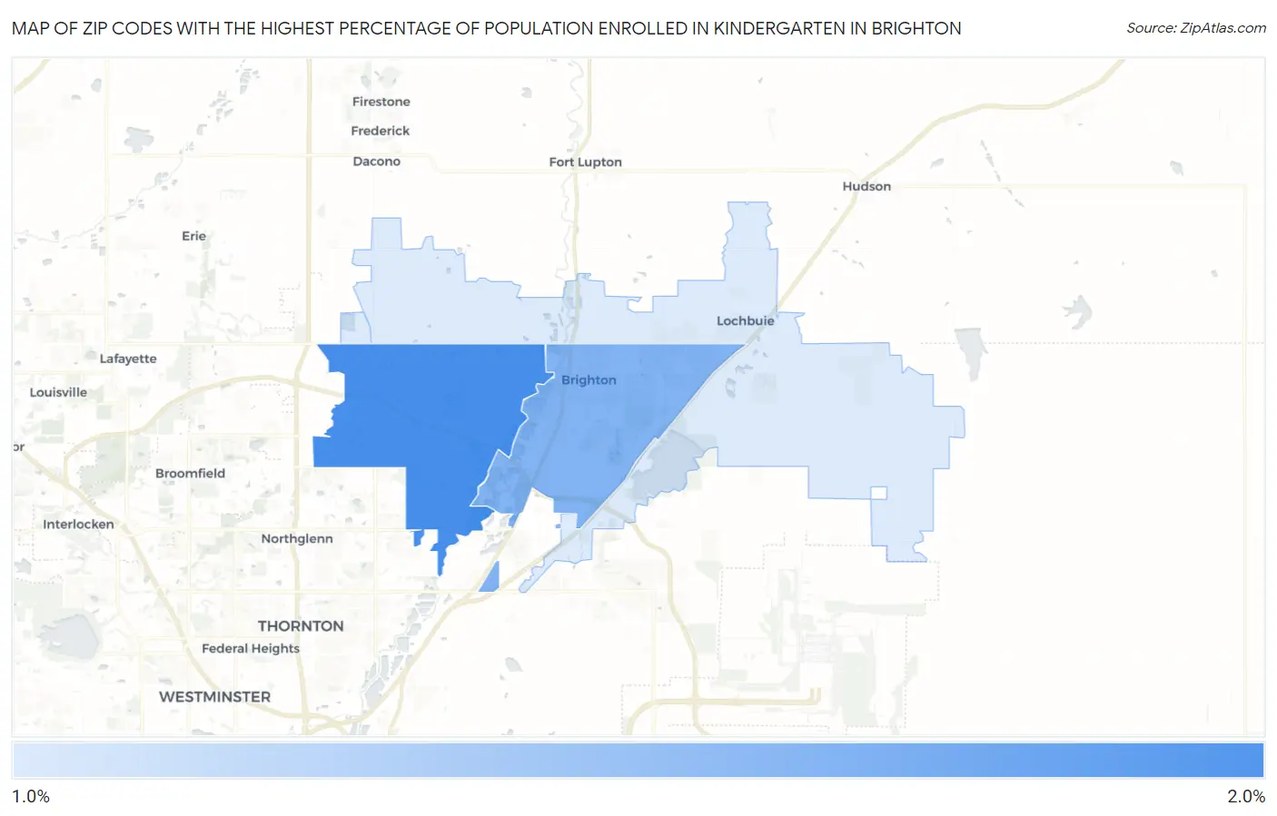 Zip Codes with the Highest Percentage of Population Enrolled in Kindergarten in Brighton Map