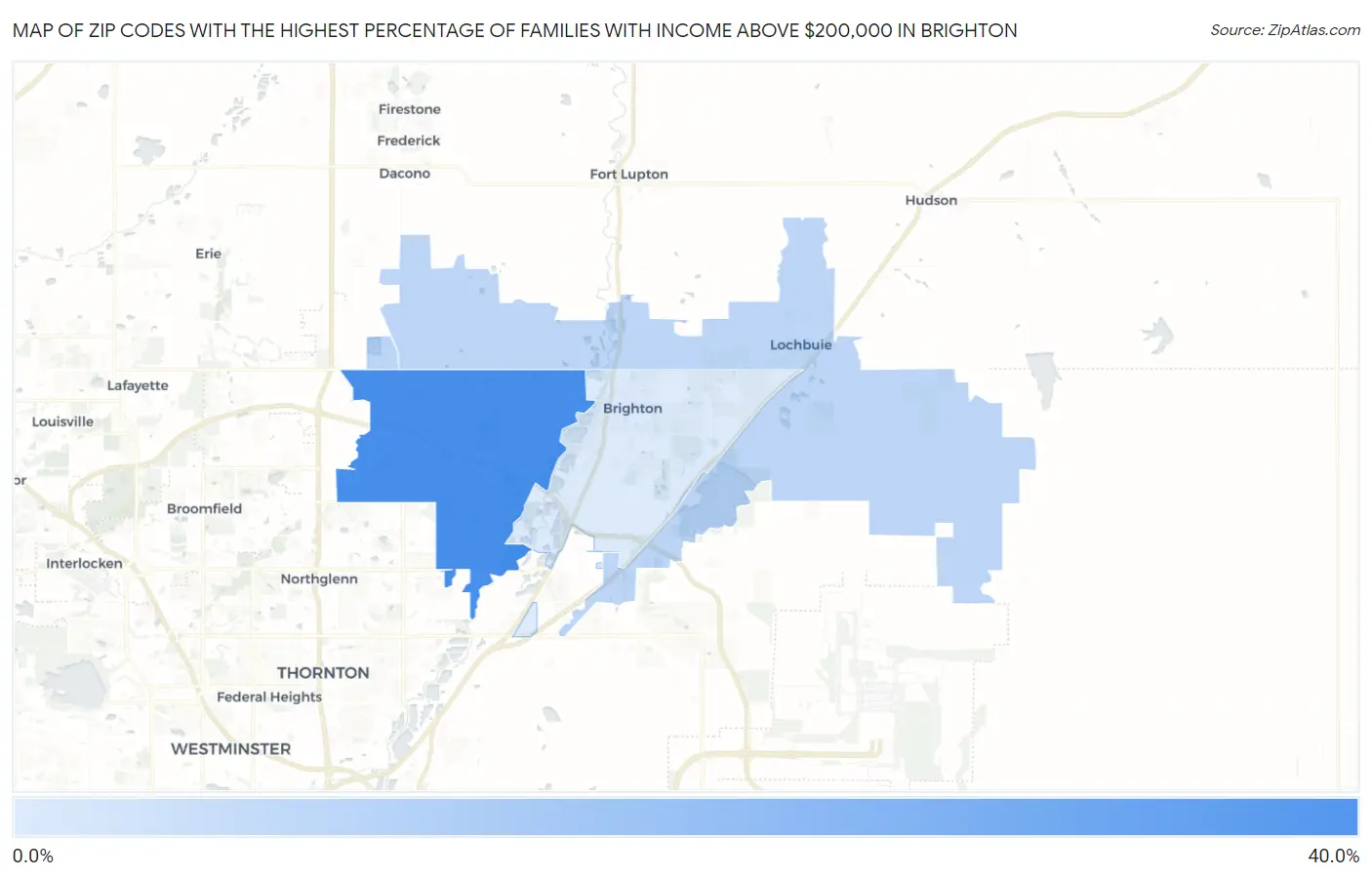 Zip Codes with the Highest Percentage of Families with Income Above $200,000 in Brighton Map