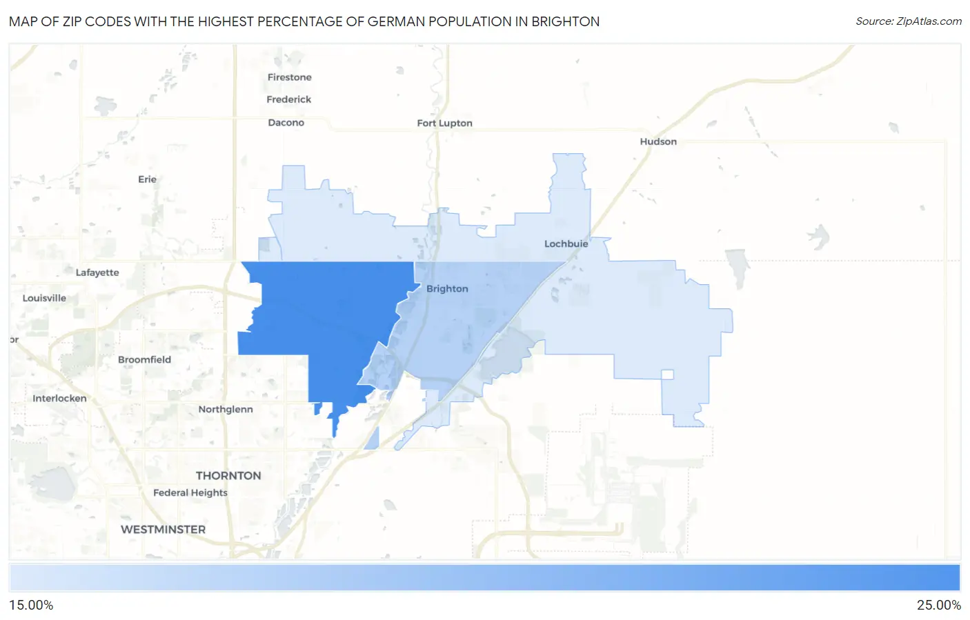 Zip Codes with the Highest Percentage of German Population in Brighton Map