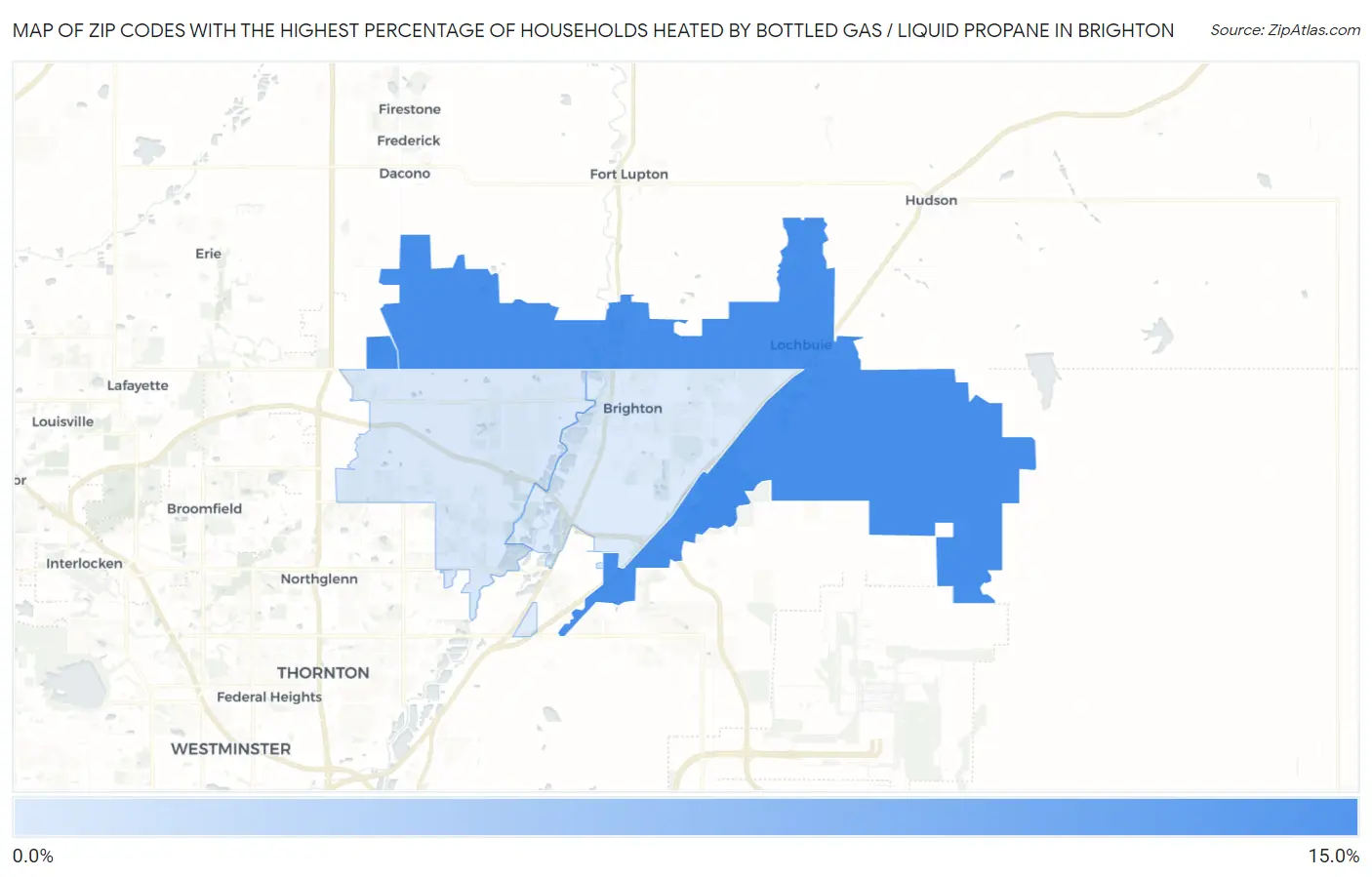 Zip Codes with the Highest Percentage of Households Heated by Bottled Gas / Liquid Propane in Brighton Map