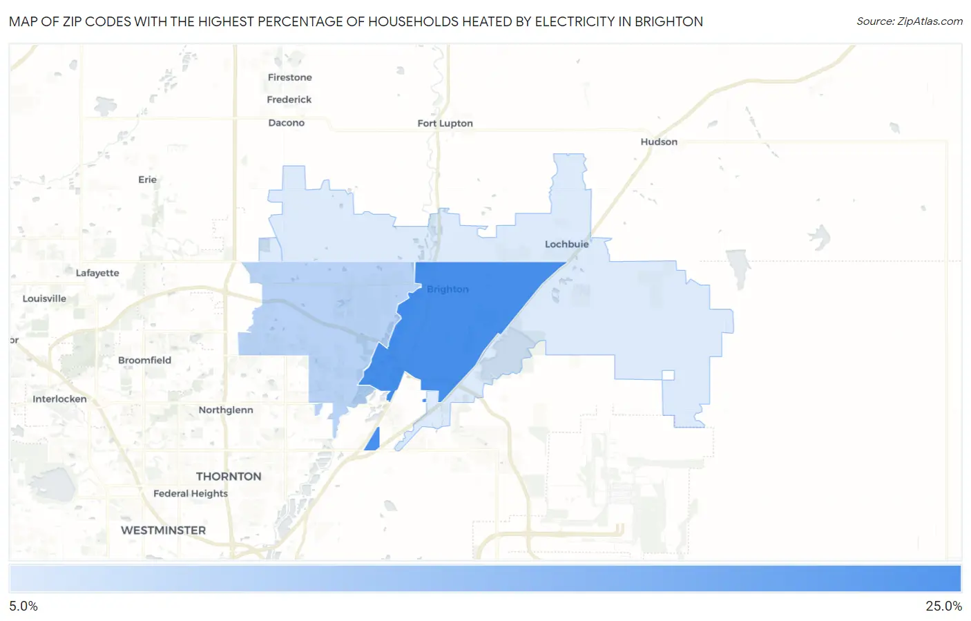 Zip Codes with the Highest Percentage of Households Heated by Electricity in Brighton Map
