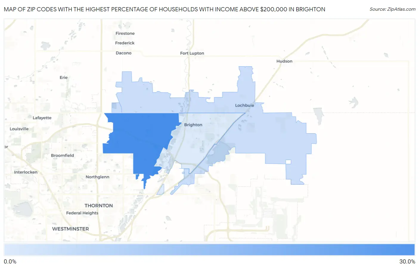 Zip Codes with the Highest Percentage of Households with Income Above $200,000 in Brighton Map