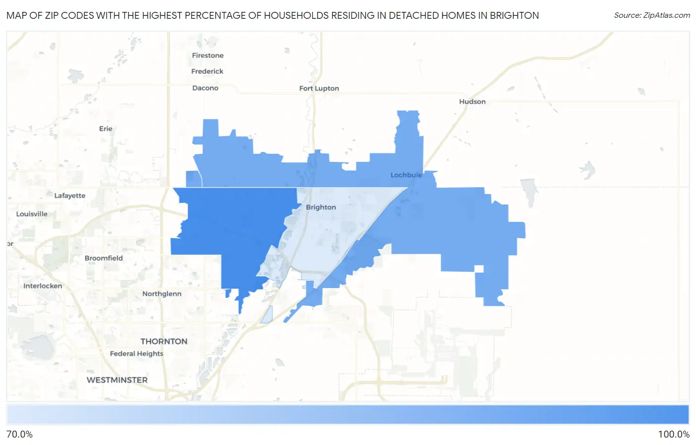 Zip Codes with the Highest Percentage of Households Residing in Detached Homes in Brighton Map