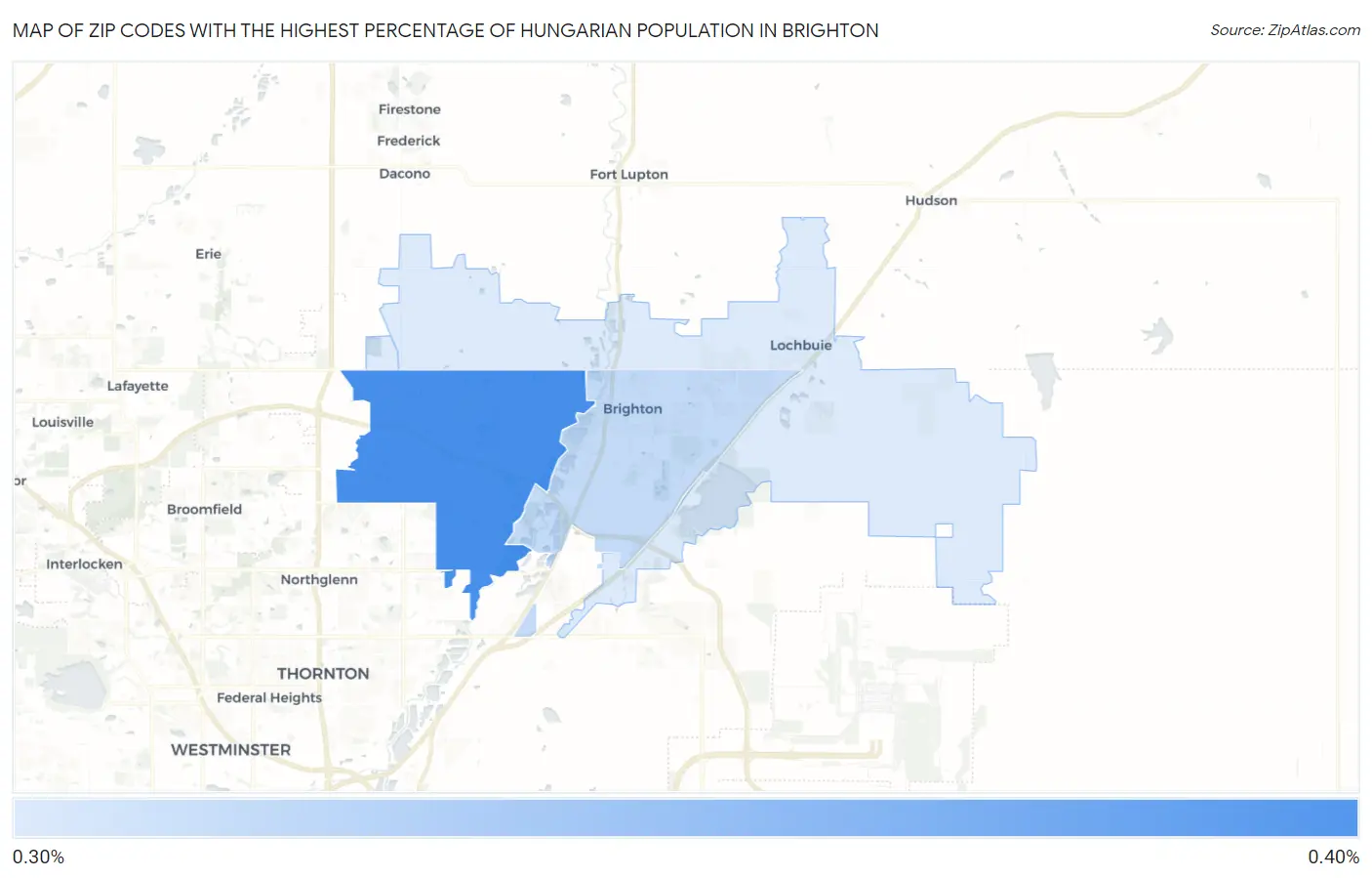 Zip Codes with the Highest Percentage of Hungarian Population in Brighton Map