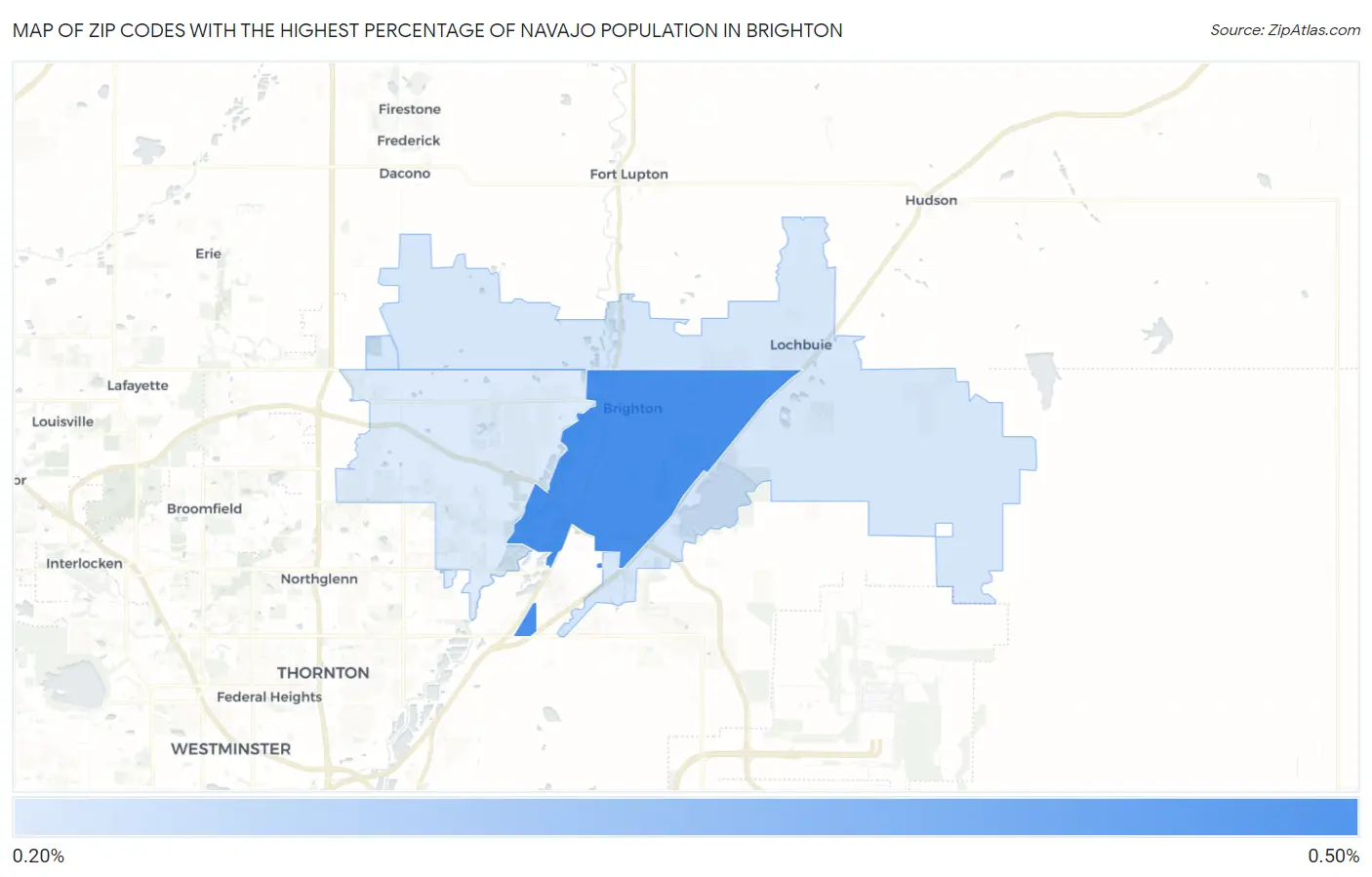 Zip Codes with the Highest Percentage of Navajo Population in Brighton Map