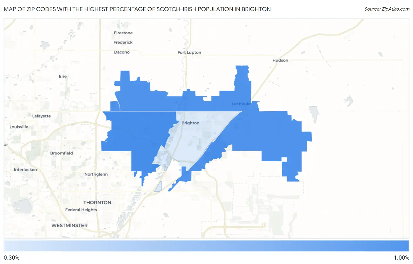 Zip Codes with the Highest Percentage of Scotch-Irish Population in Brighton Map
