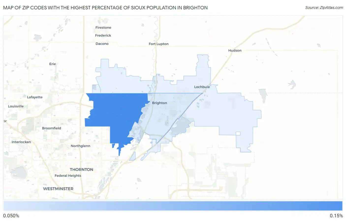 Zip Codes with the Highest Percentage of Sioux Population in Brighton Map
