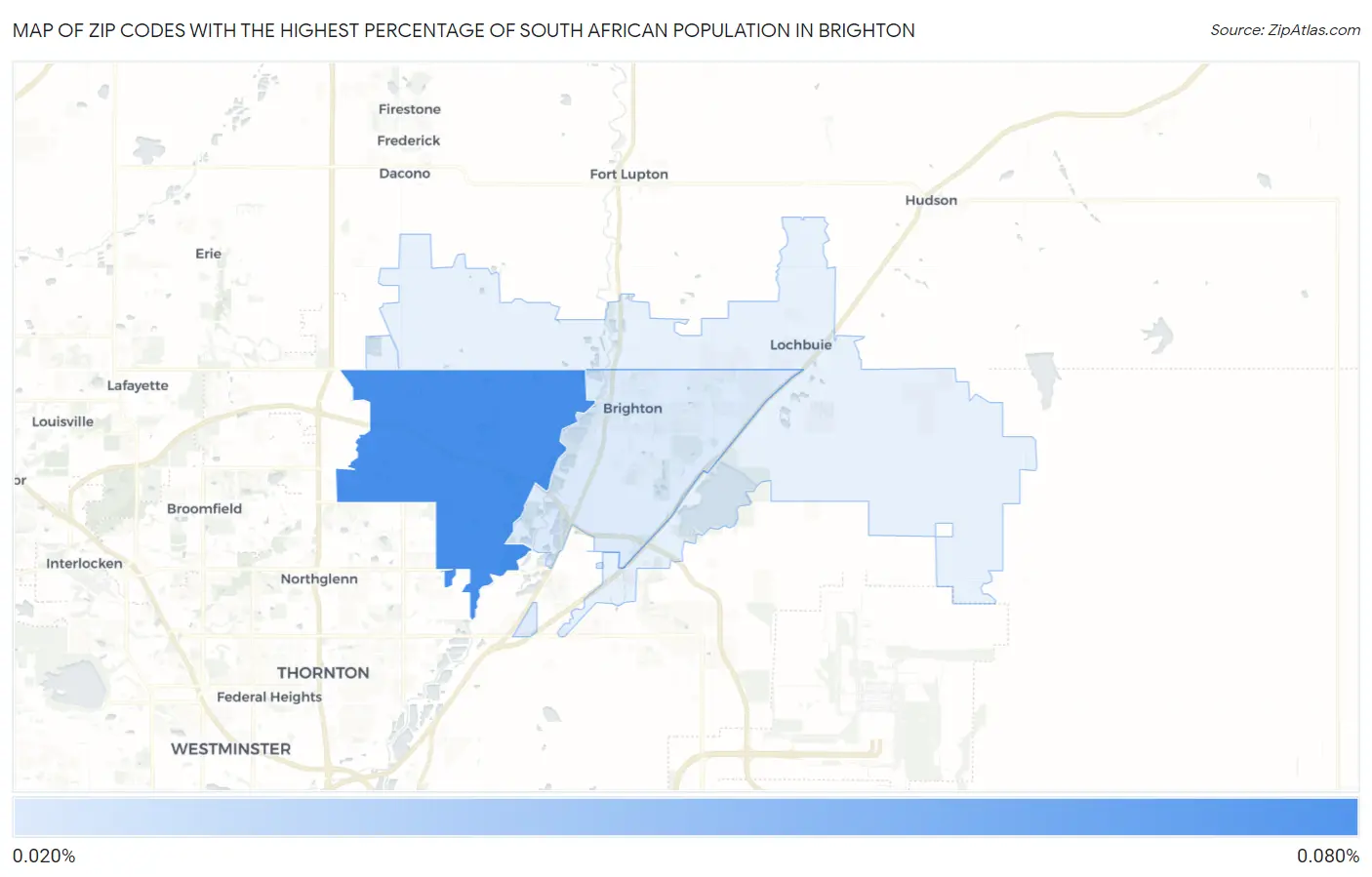 Zip Codes with the Highest Percentage of South African Population in Brighton Map