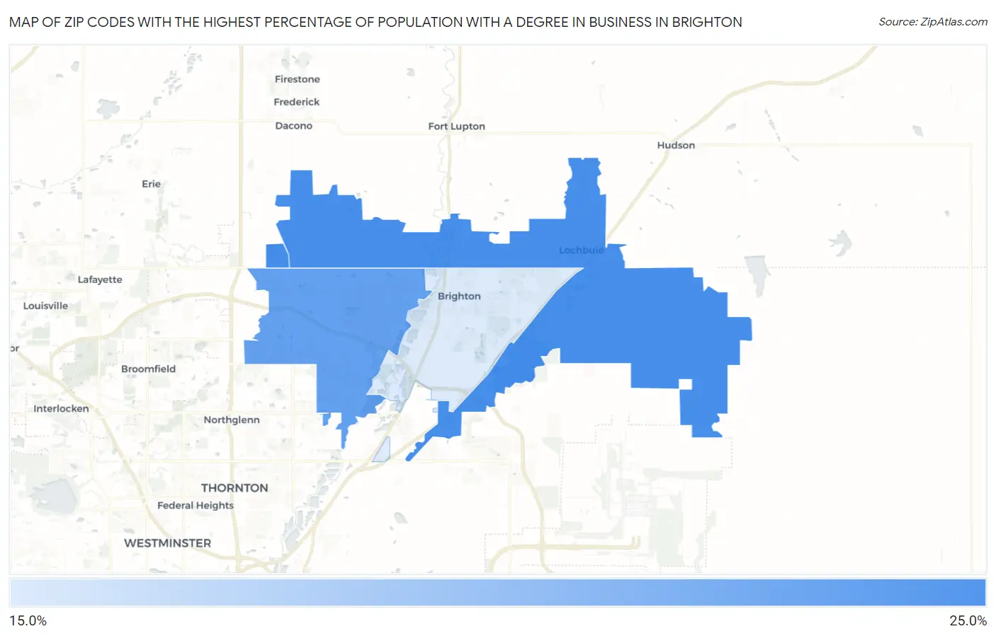 Zip Codes with the Highest Percentage of Population with a Degree in Business in Brighton Map