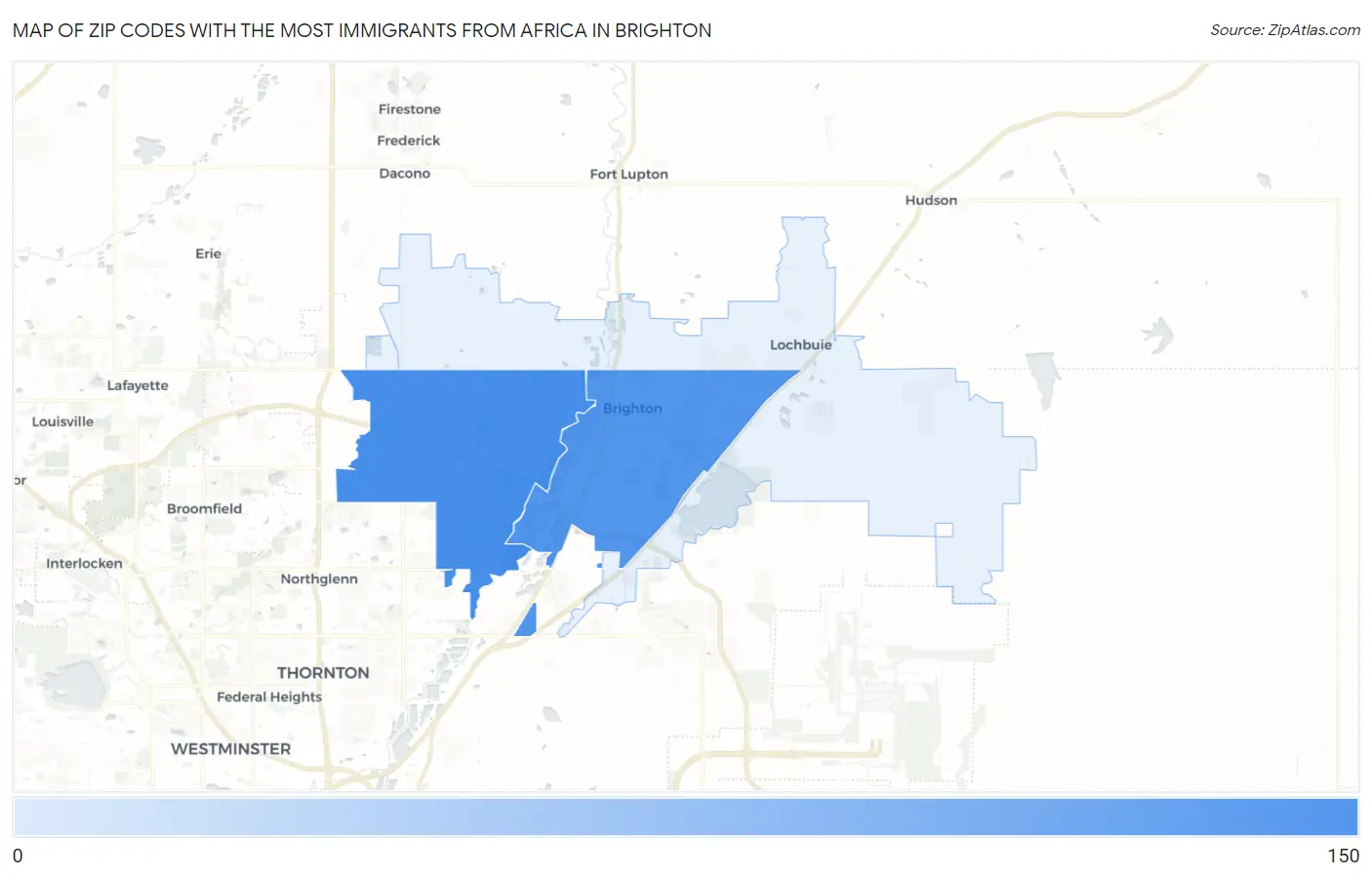 Zip Codes with the Most Immigrants from Africa in Brighton Map