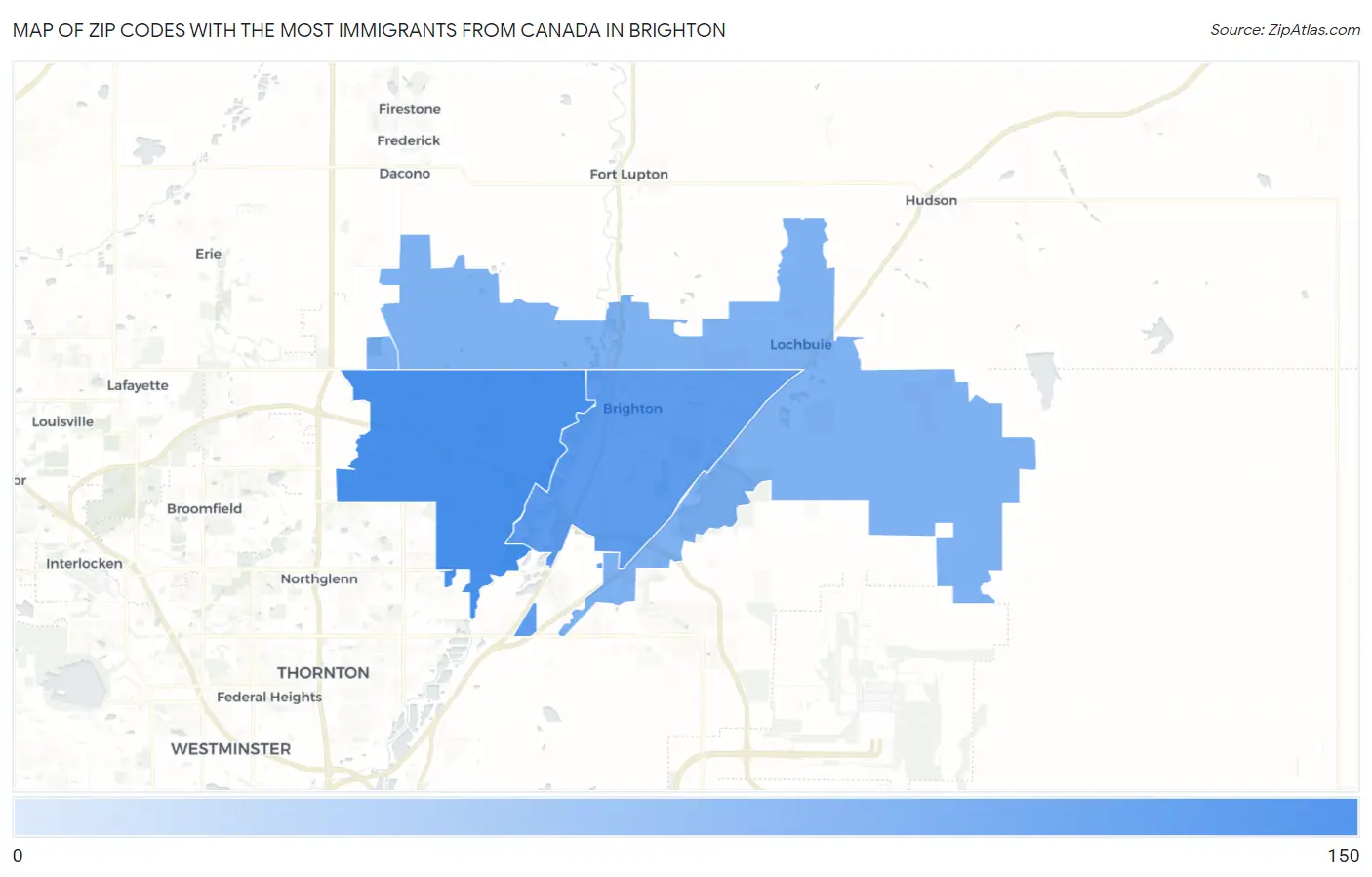 Zip Codes with the Most Immigrants from Canada in Brighton Map