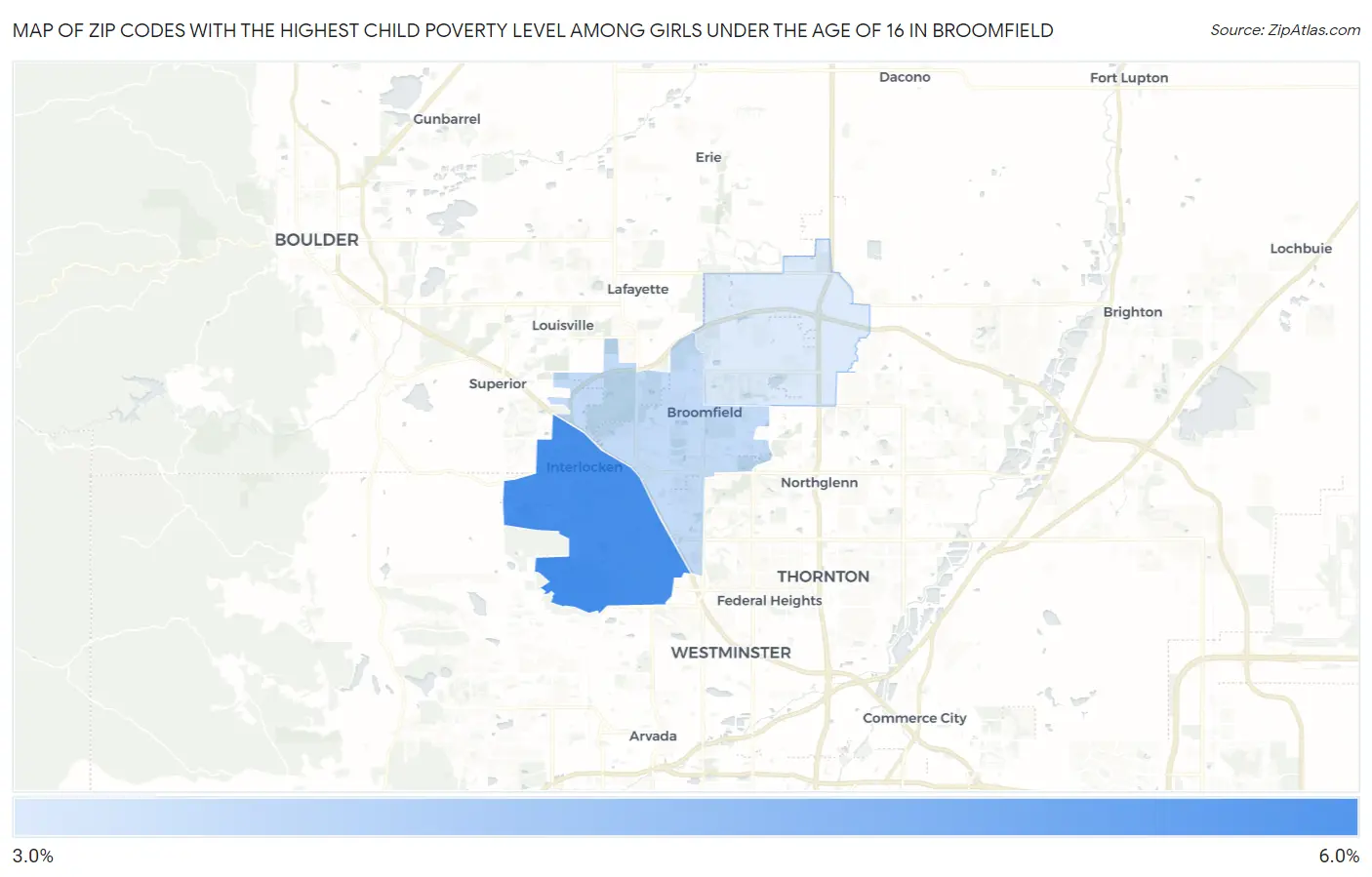 Zip Codes with the Highest Child Poverty Level Among Girls Under the Age of 16 in Broomfield Map