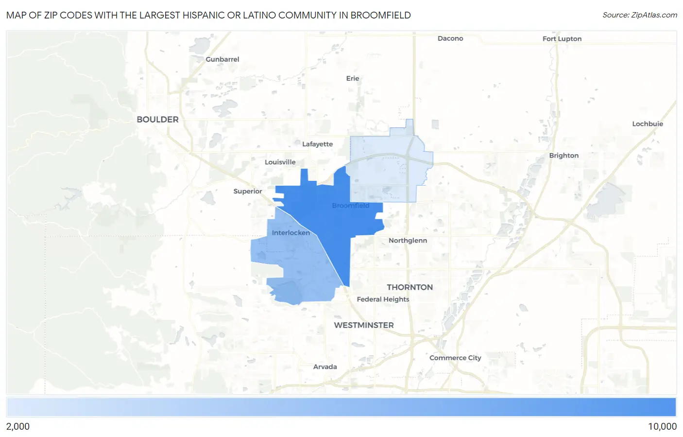 Zip Codes with the Largest Hispanic or Latino Community in Broomfield Map